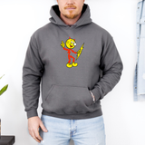 Reddy Kilowatt hoodie in charcoal on model