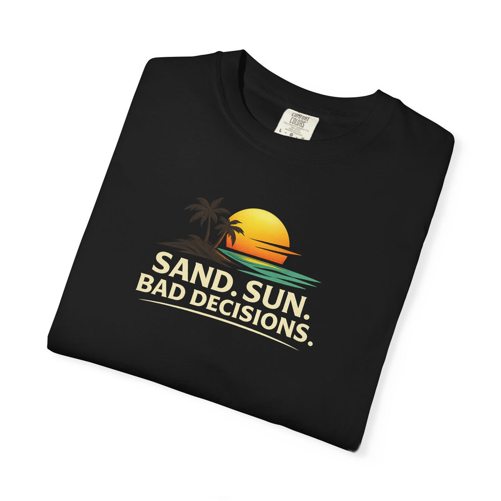 Funny Raccoon Beach Vacation Shirt – Sand Sun Bad Decisions Tee in Blue Jean shirt color