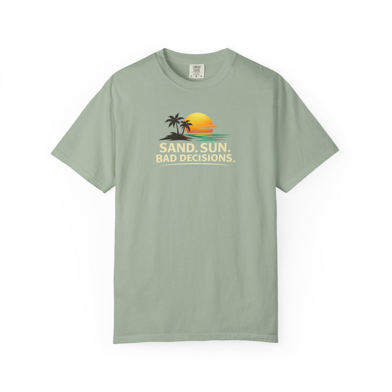 Funny Raccoon Beach Vacation Shirt – Sand Sun Bad Decisions Tee in Bay shirt color