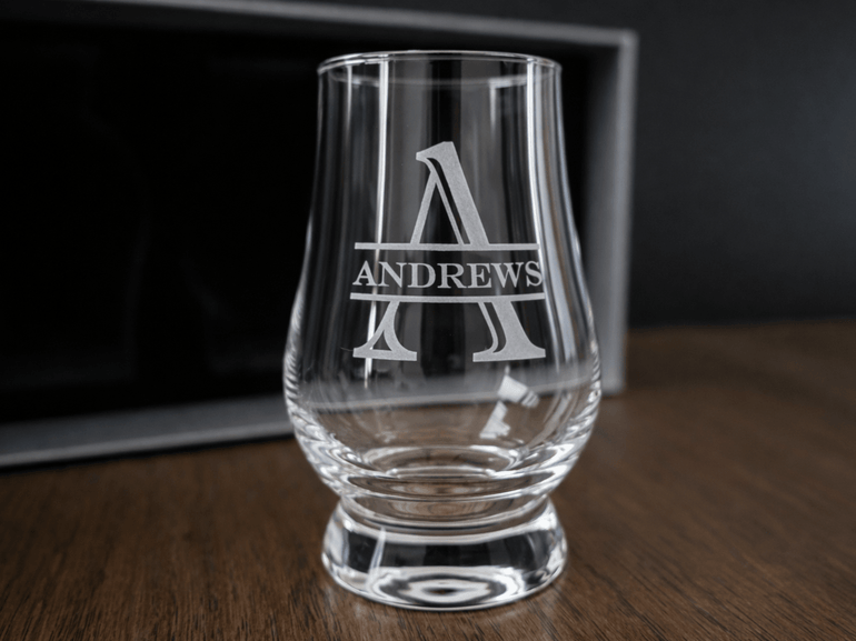 Personalized Whiskey Glass Set – Engraved Glencairn Style Glasses barware product view
