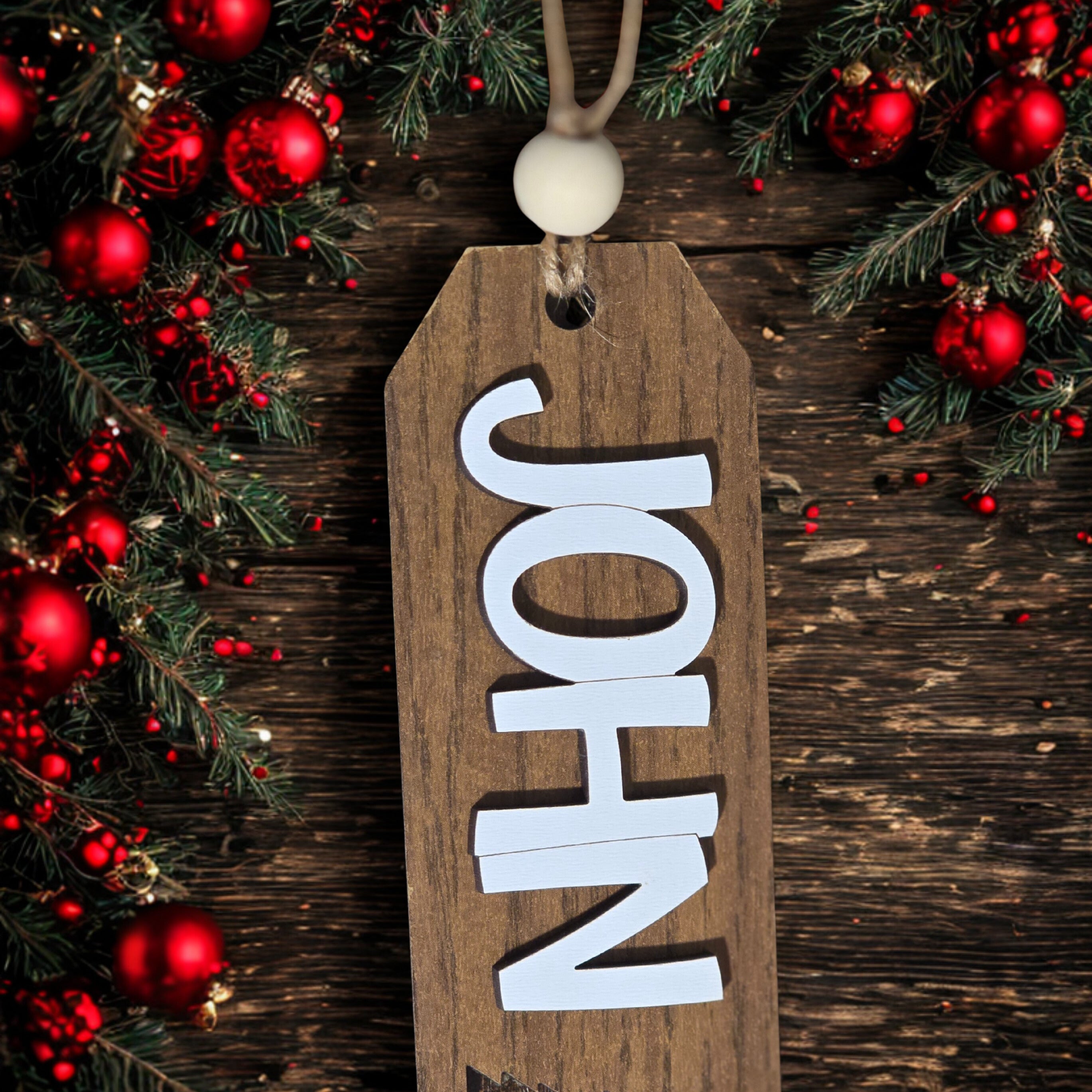 Personalized Christmas Stocking Tag for Holiday Decor & Gift Bags personalized name detail