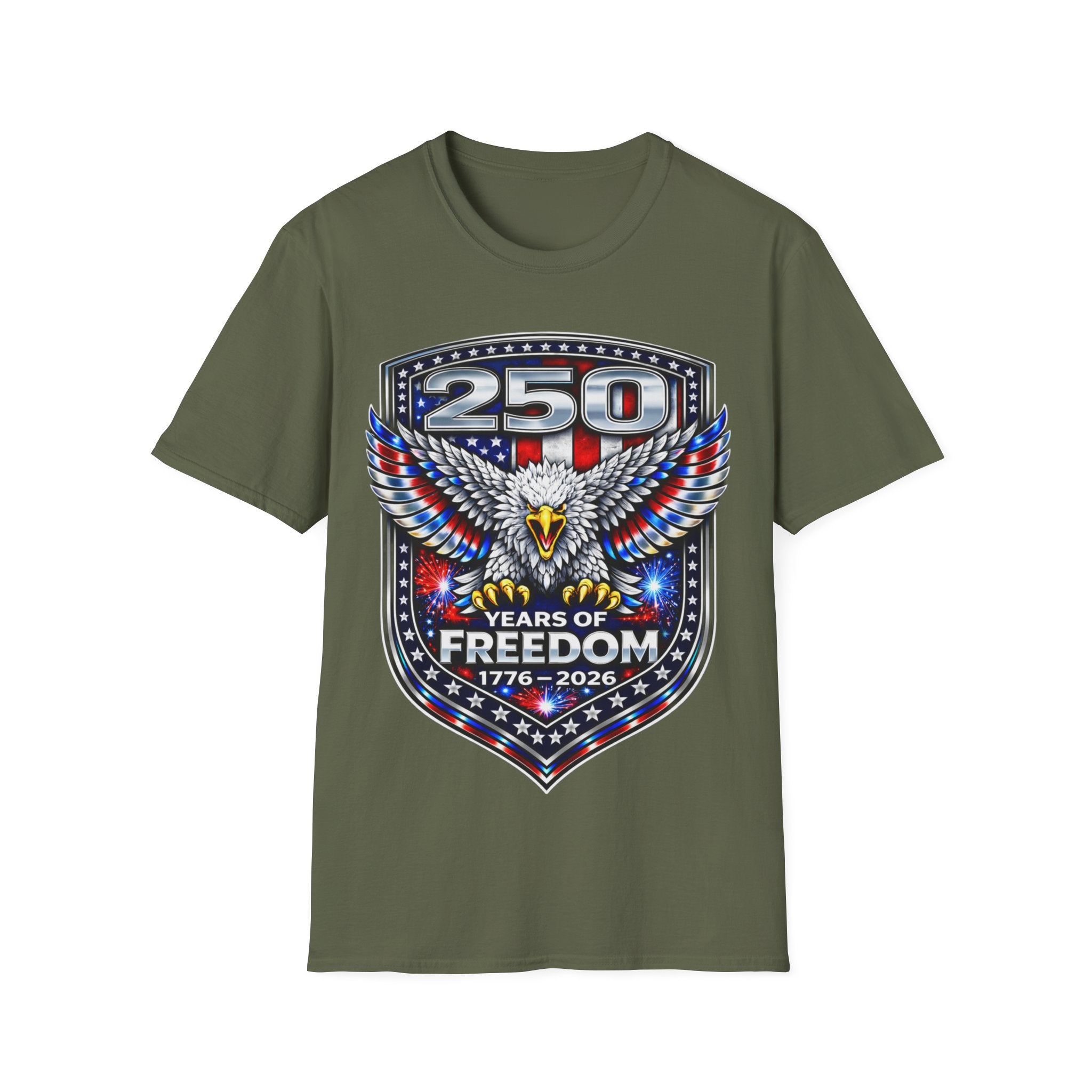 America 250 Shirt, Semiquincentennial 250th Anniversary Fourth of July USA Flag Patriotic Eagle Cotton
