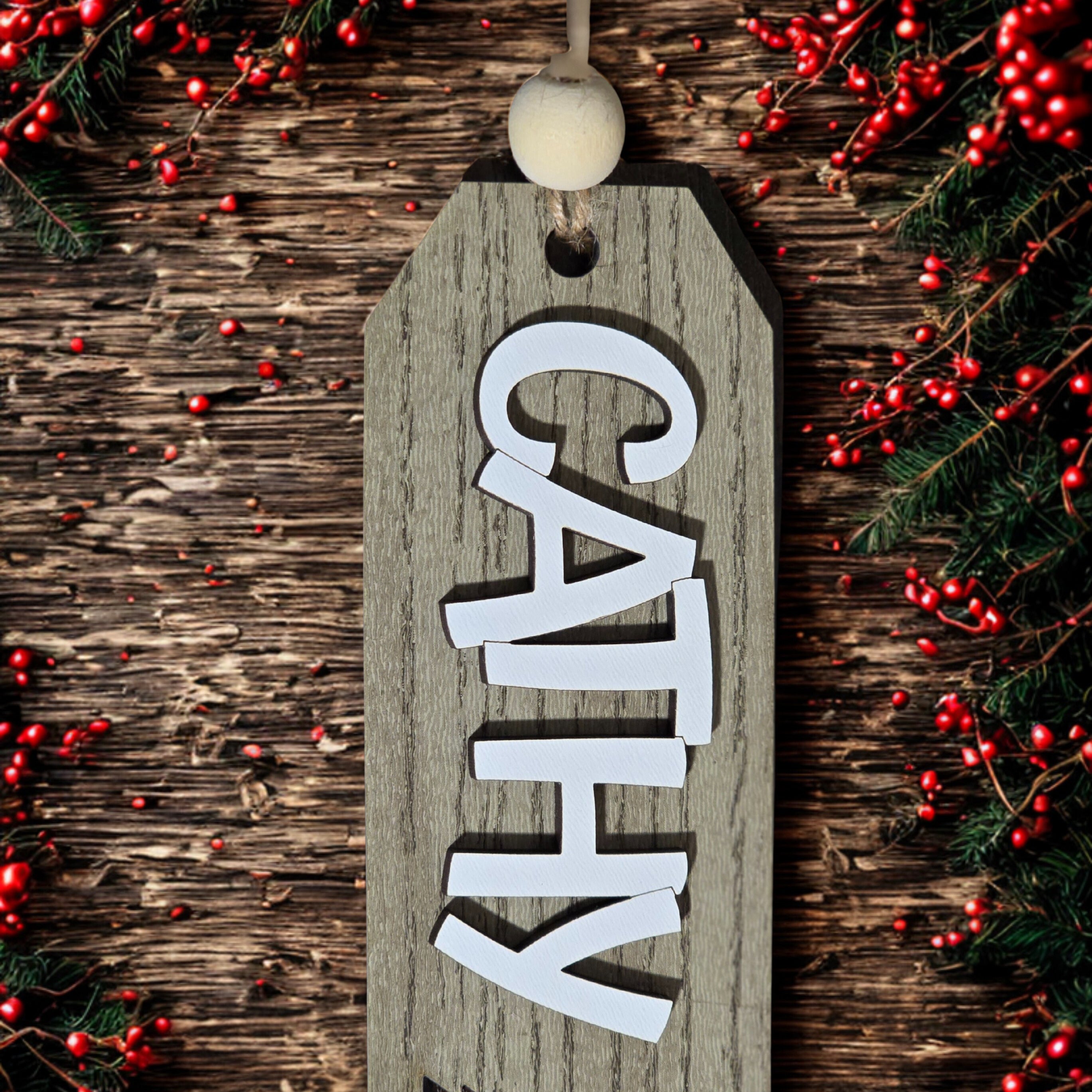 Personalized Christmas Stocking Tag for Holiday Decor & Gift Bags Christmas tree decor view
