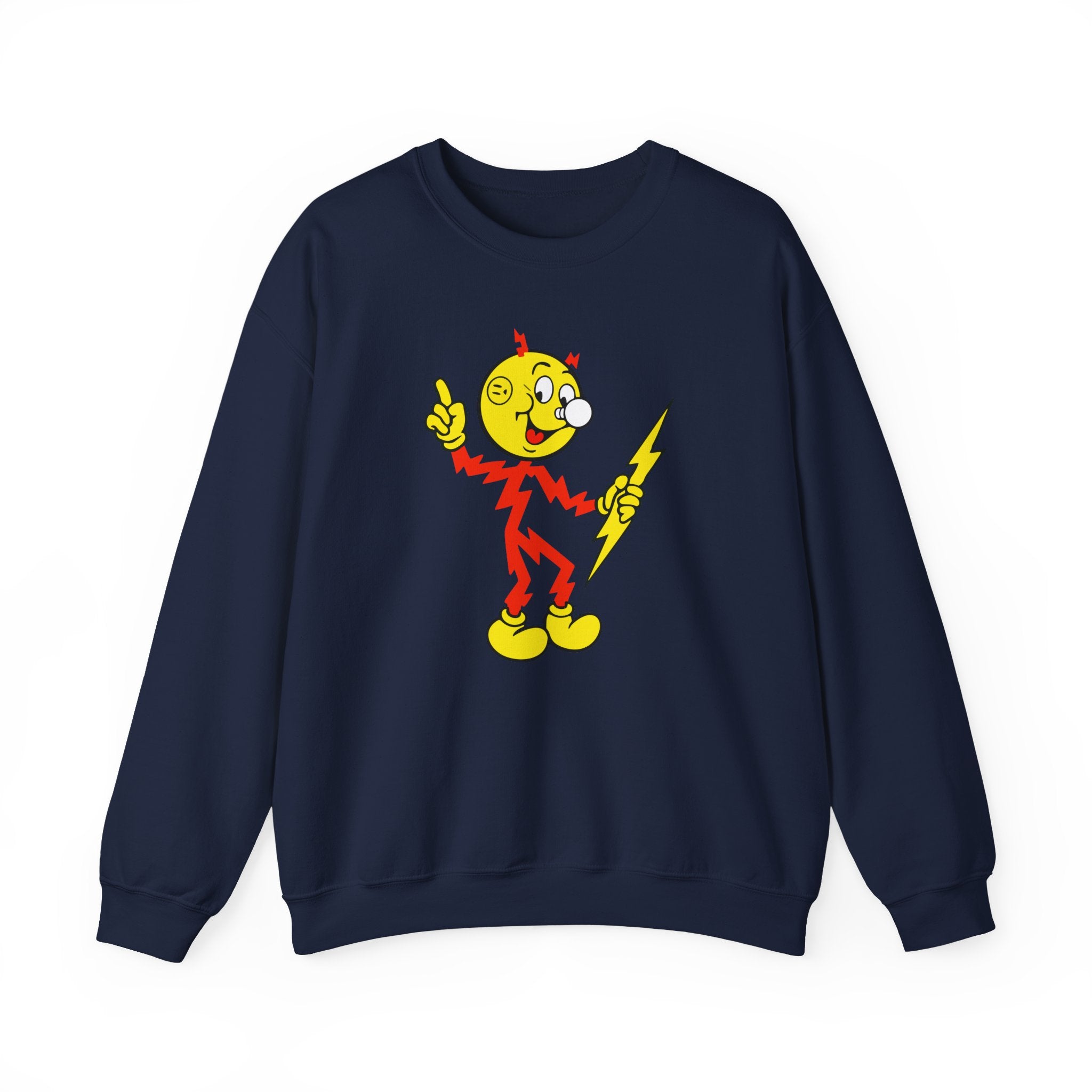 Navy Reddy Kilowatt crewneck sweatshirt front view