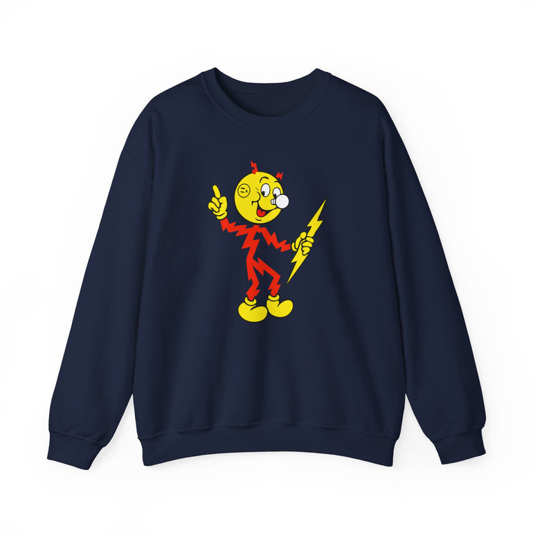 Navy Reddy Kilowatt crewneck sweatshirt front view