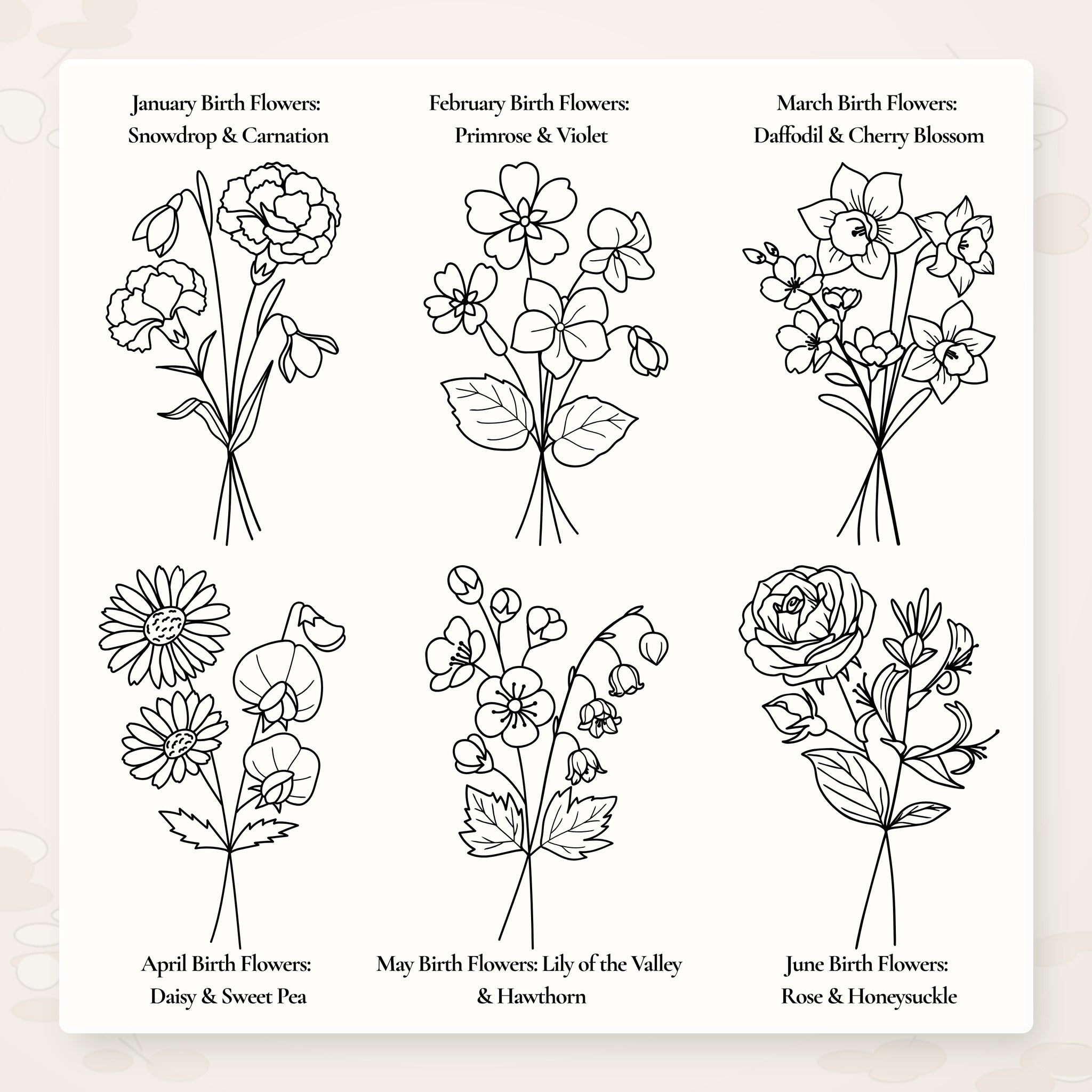 January through June birth flower design options for personalized jewelry case