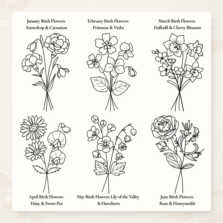 January through June birth flower design options for personalized jewelry case