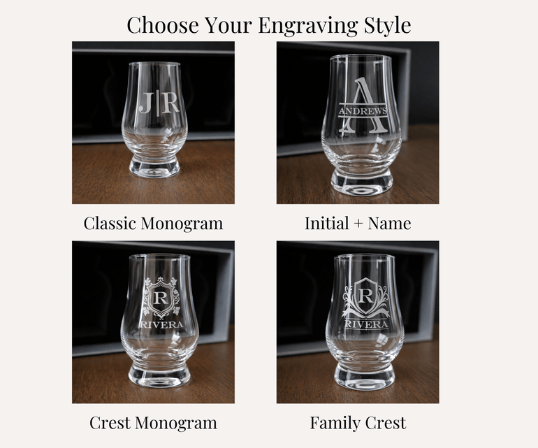 Personalized Whiskey Glass Set – Engraved Glencairn Style Glasses gift-ready set view