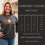 Comfort Colors 1566 crewneck sweatshirt size chart for sizes S through 3XL