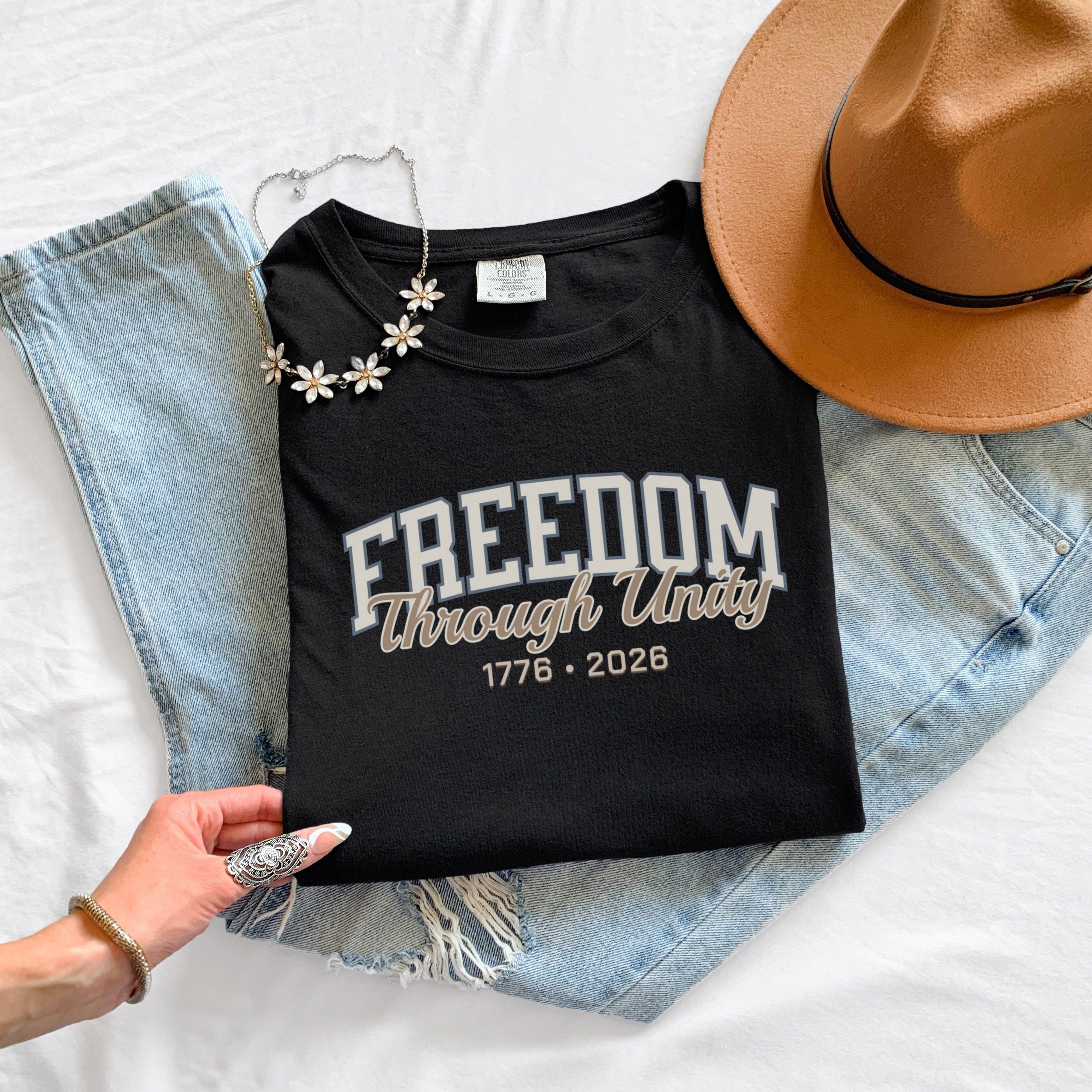 America 250 Freedom Shirt – 1776 2026 Patriotic Comfort Colors Tee in Blue Jean shirt color