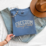 America 250 Freedom Shirt – 1776 2026 Patriotic Comfort Colors Tee in Chambray shirt color