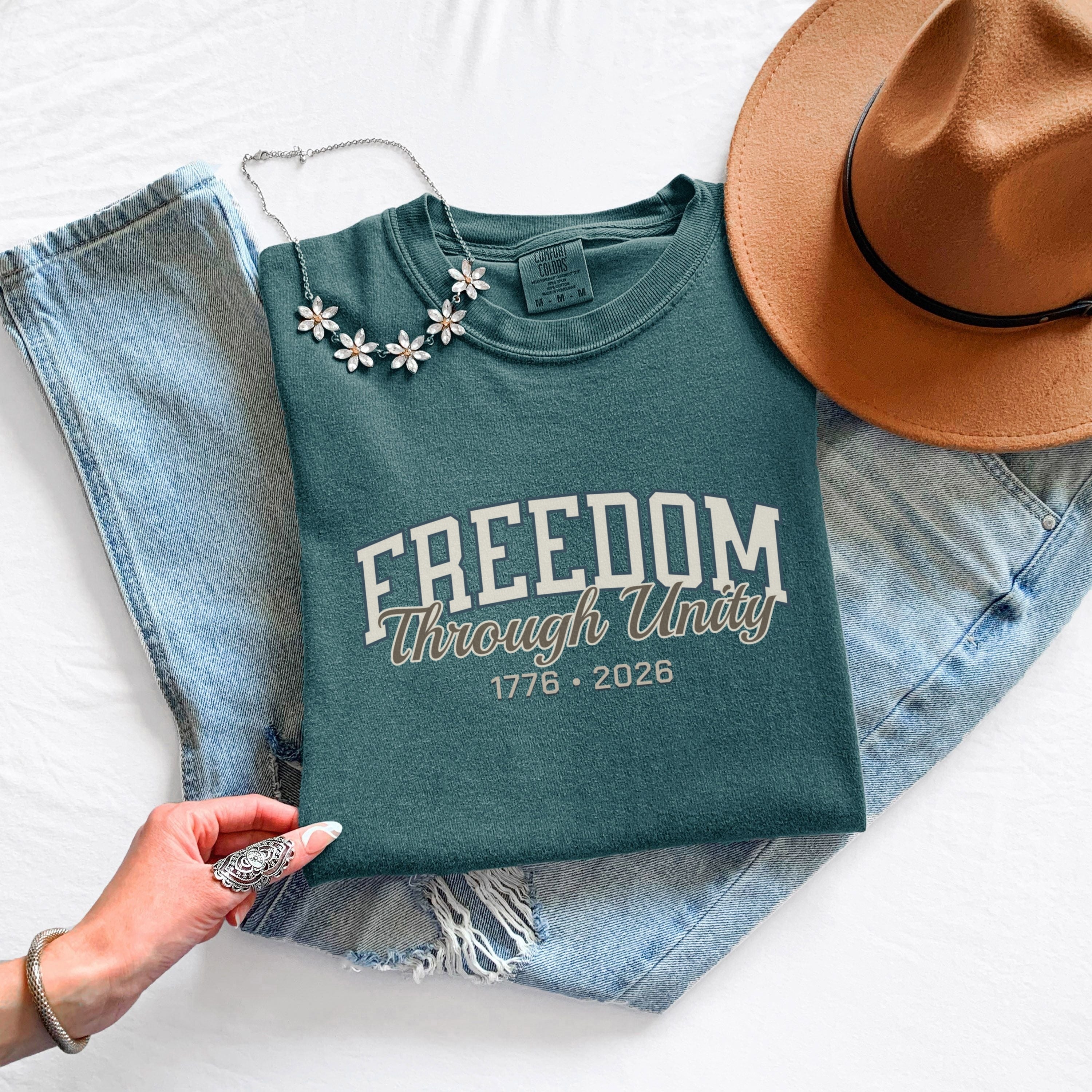 America 250 Freedom Shirt – 1776 2026 Patriotic Comfort Colors Tee in Blue Spruce shirt color