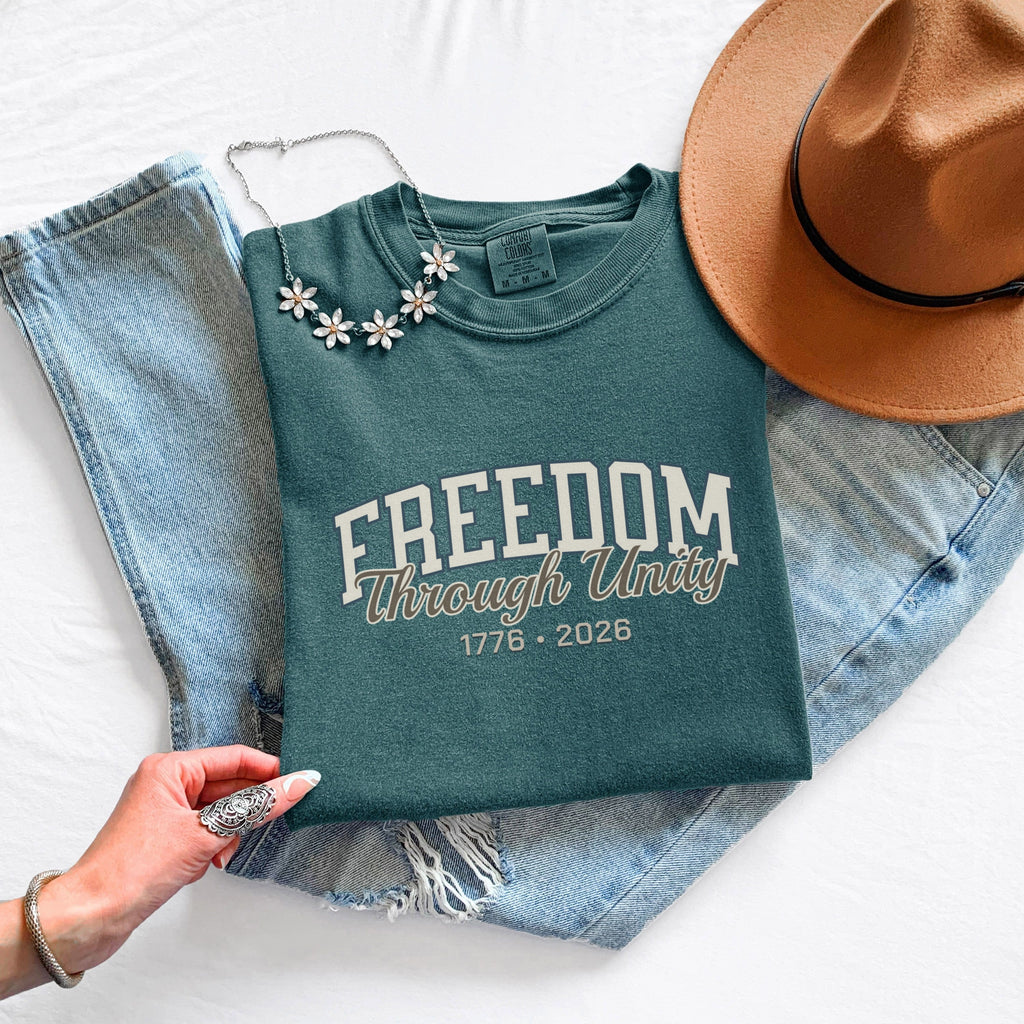 America 250 Freedom Shirt – 1776 2026 Patriotic Comfort Colors Tee in Blue Spruce shirt color