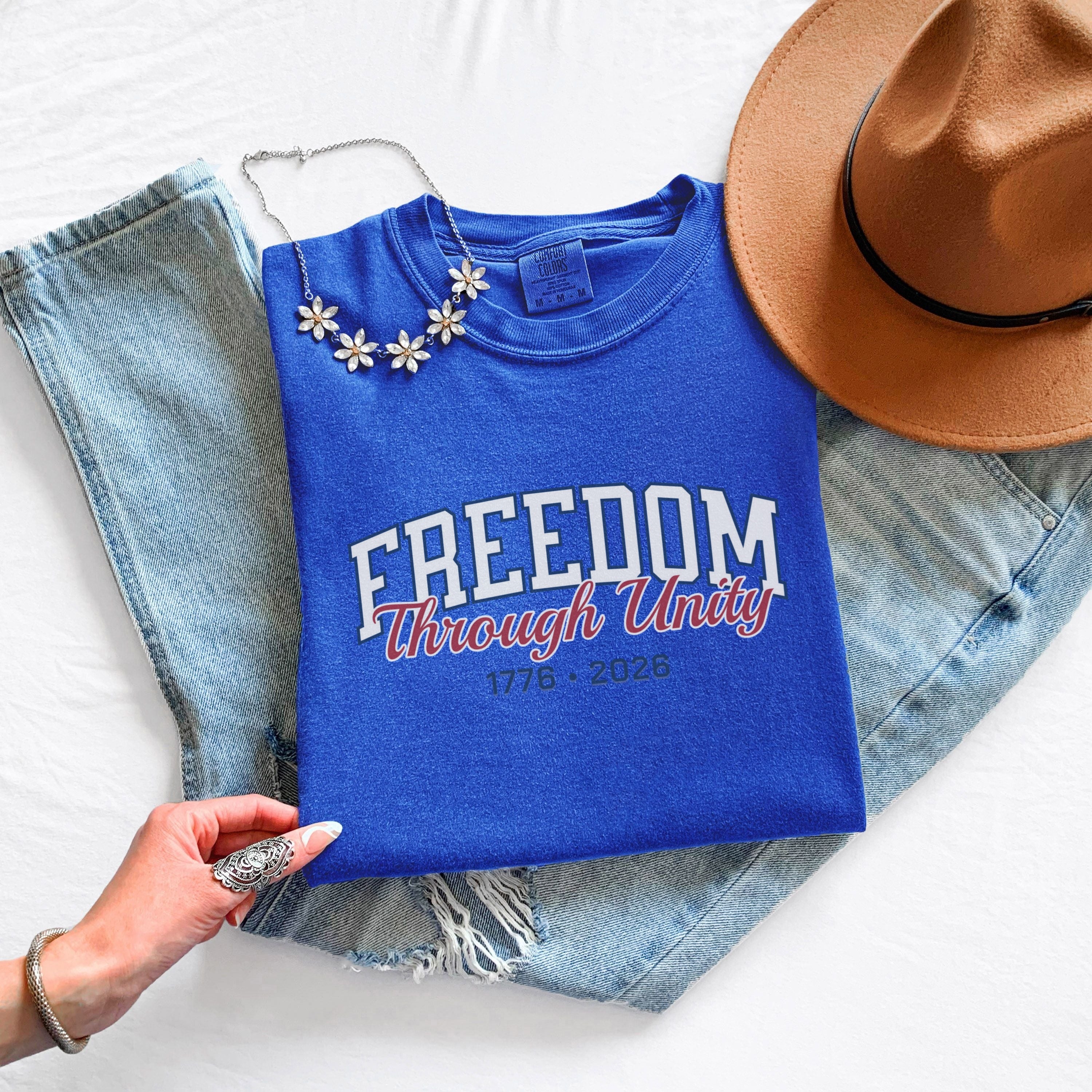 America 250 Freedom Shirt – 1776 2026 Patriotic Comfort Colors Tee in White shirt color