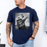Funny Lineman Shirt - Sasquatch Selfie Tee for Lineworkers in Navy shirt color