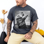Funny Lineman Shirt - Sasquatch Selfie Tee for Lineworkers in Dark Heather shirt color