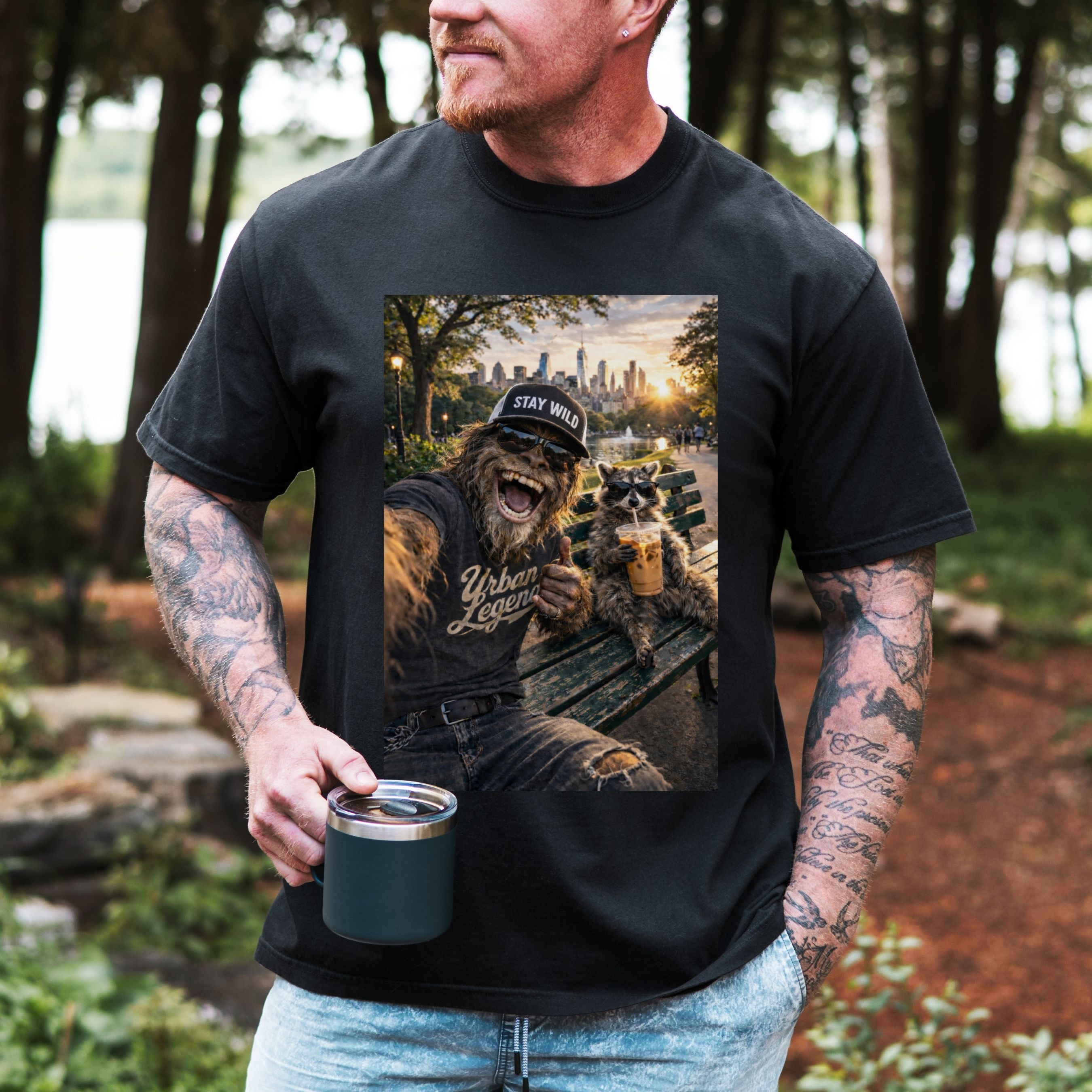 Funny Raccoon Bigfoot Shirt Sasquatch Coffee Lover Tee