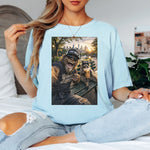 Funny Raccoon Bigfoot Shirt in Chambray shirt color