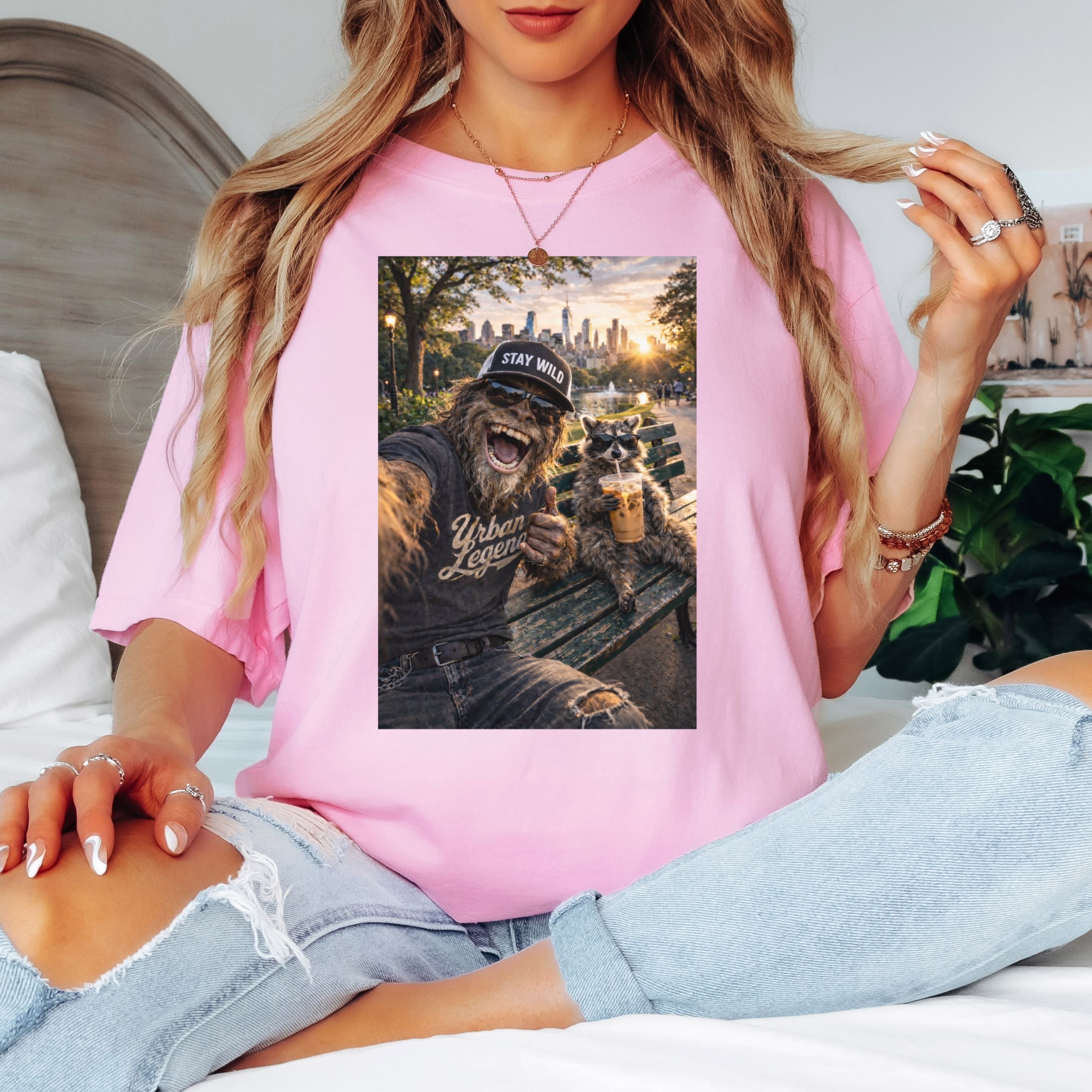 Funny Raccoon Bigfoot Shirt in Pepper shirt color