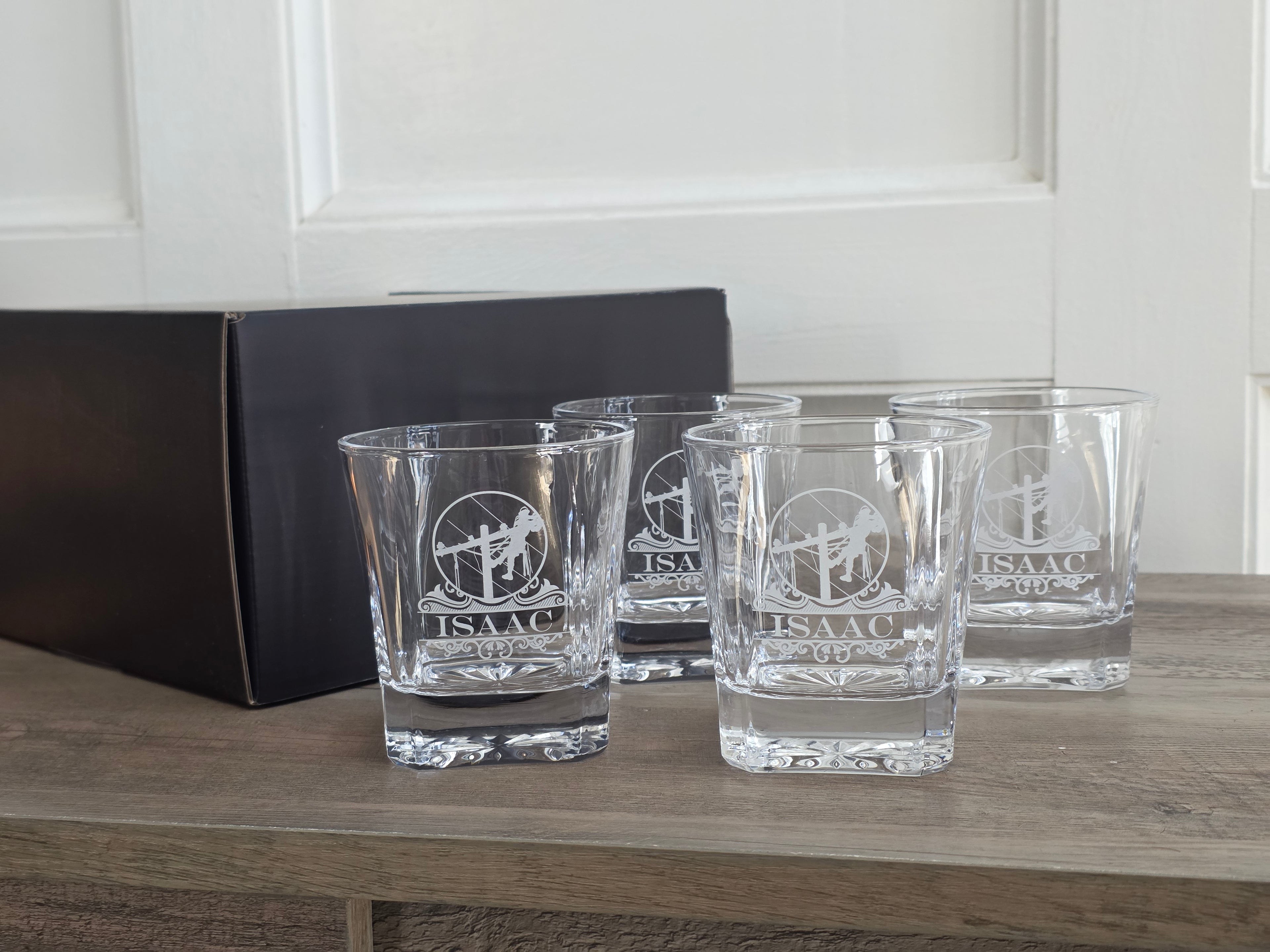 engraved whiskey glasses for linemen personalized rocks glass set