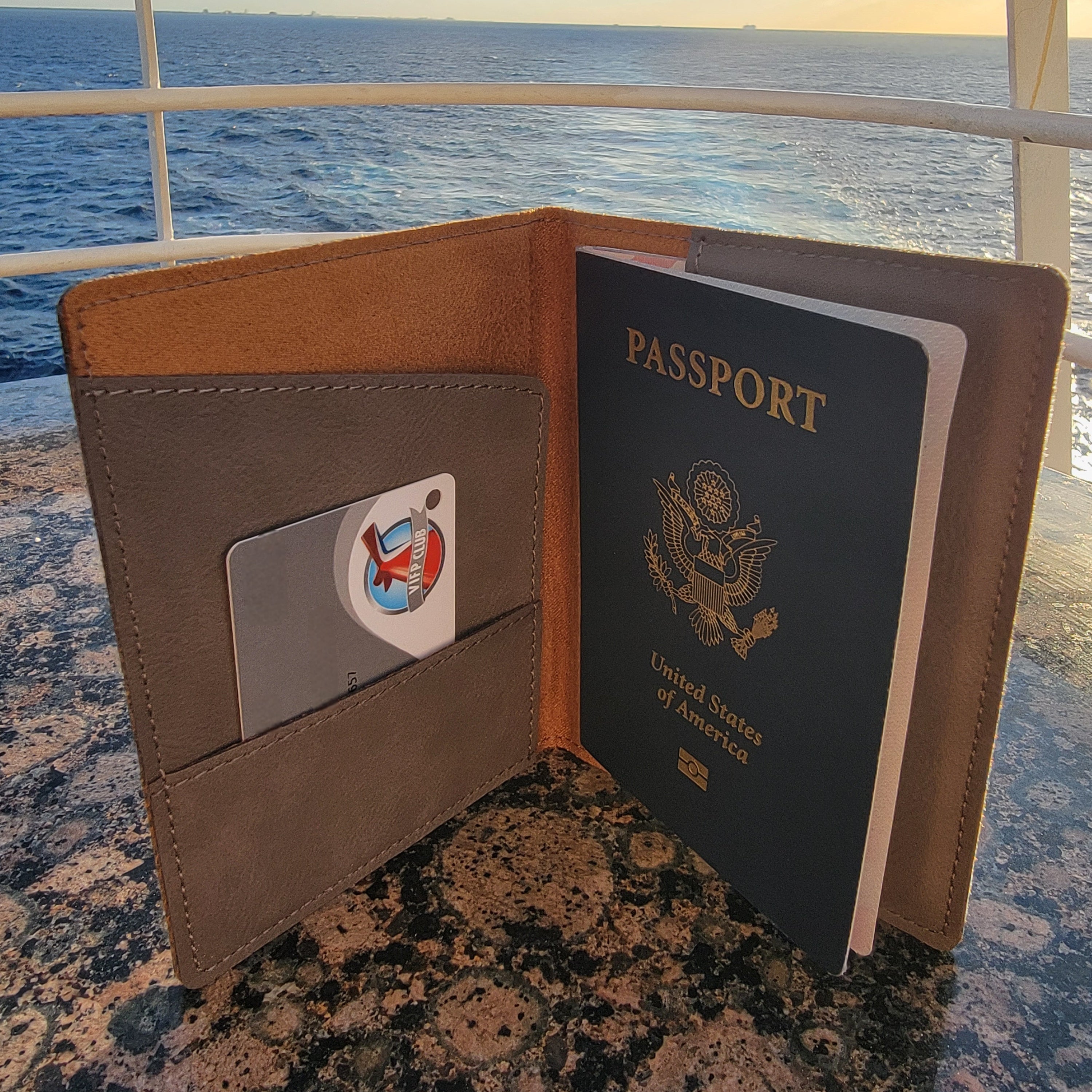 Personalized Passport Holder – Leatherette Travel Wallet in gray shirt color