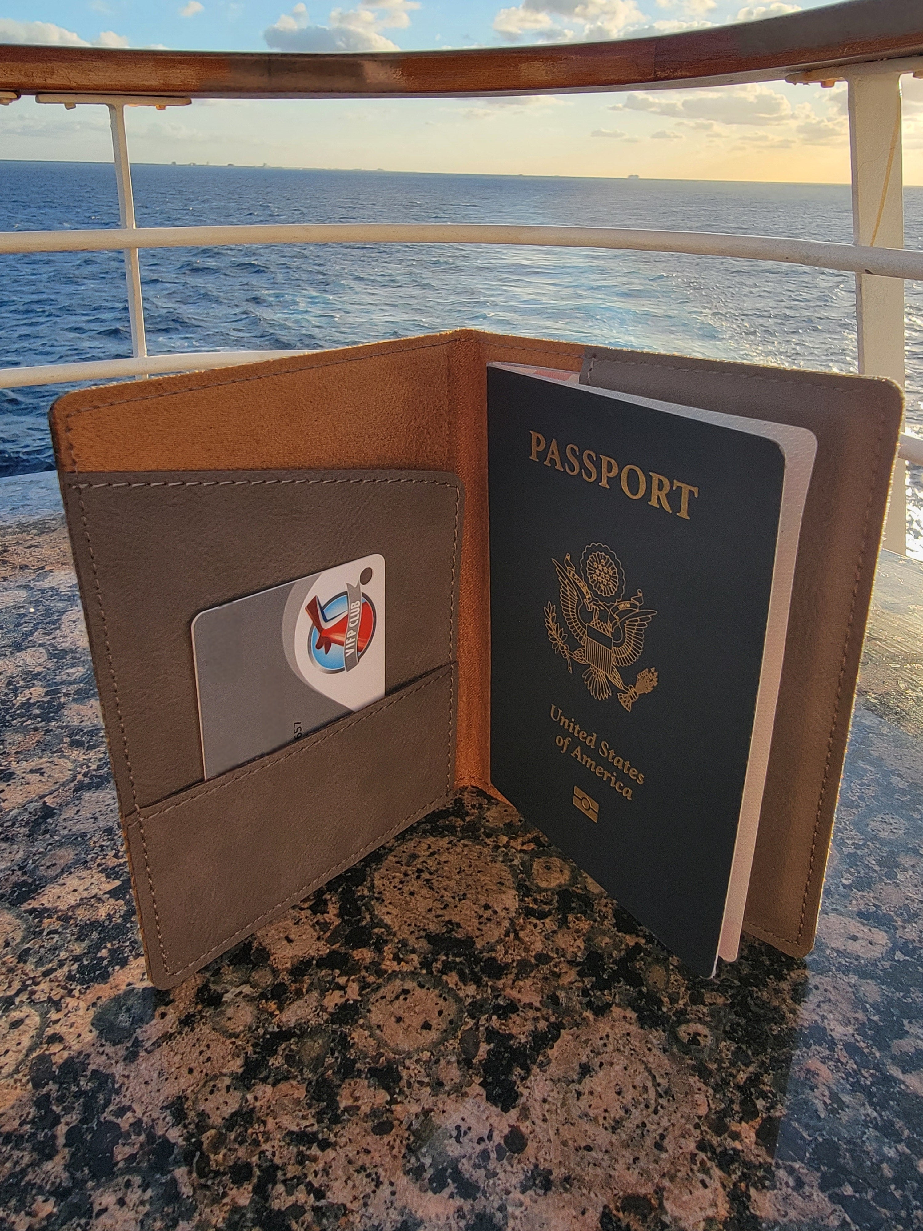 Personalized Passport Holder – Leatherette Travel Wallet in gray shirt color
