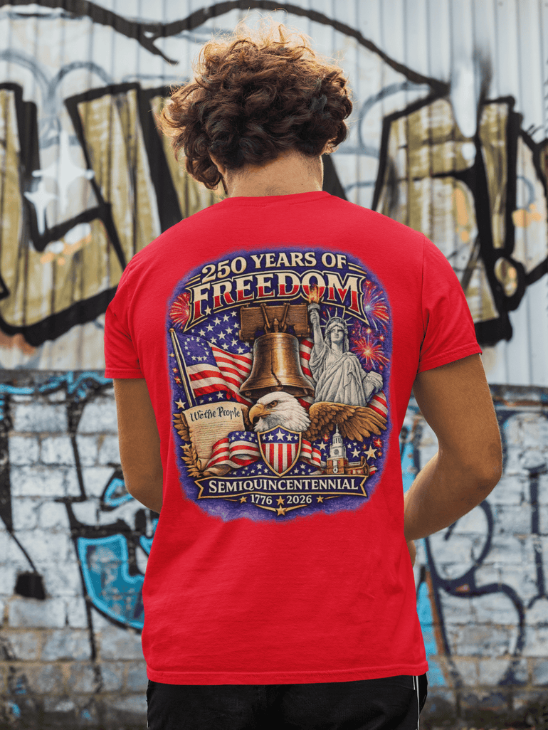 250 Years of Freedom T-Shirt – 1776–2026 Patriotic We The People Tee in Sport Grey shirt color