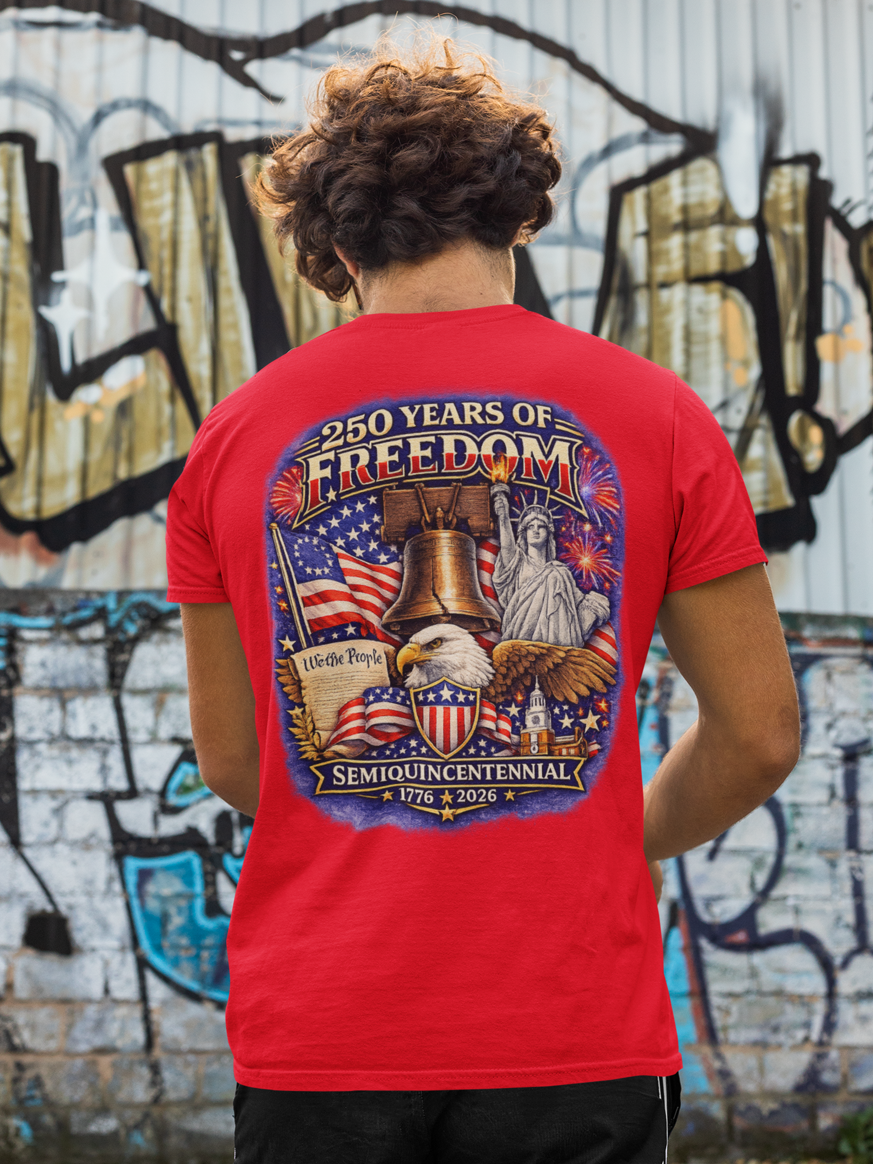 250 Years of Freedom T-Shirt – 1776–2026 Patriotic We The People Tee in Sport Grey shirt color