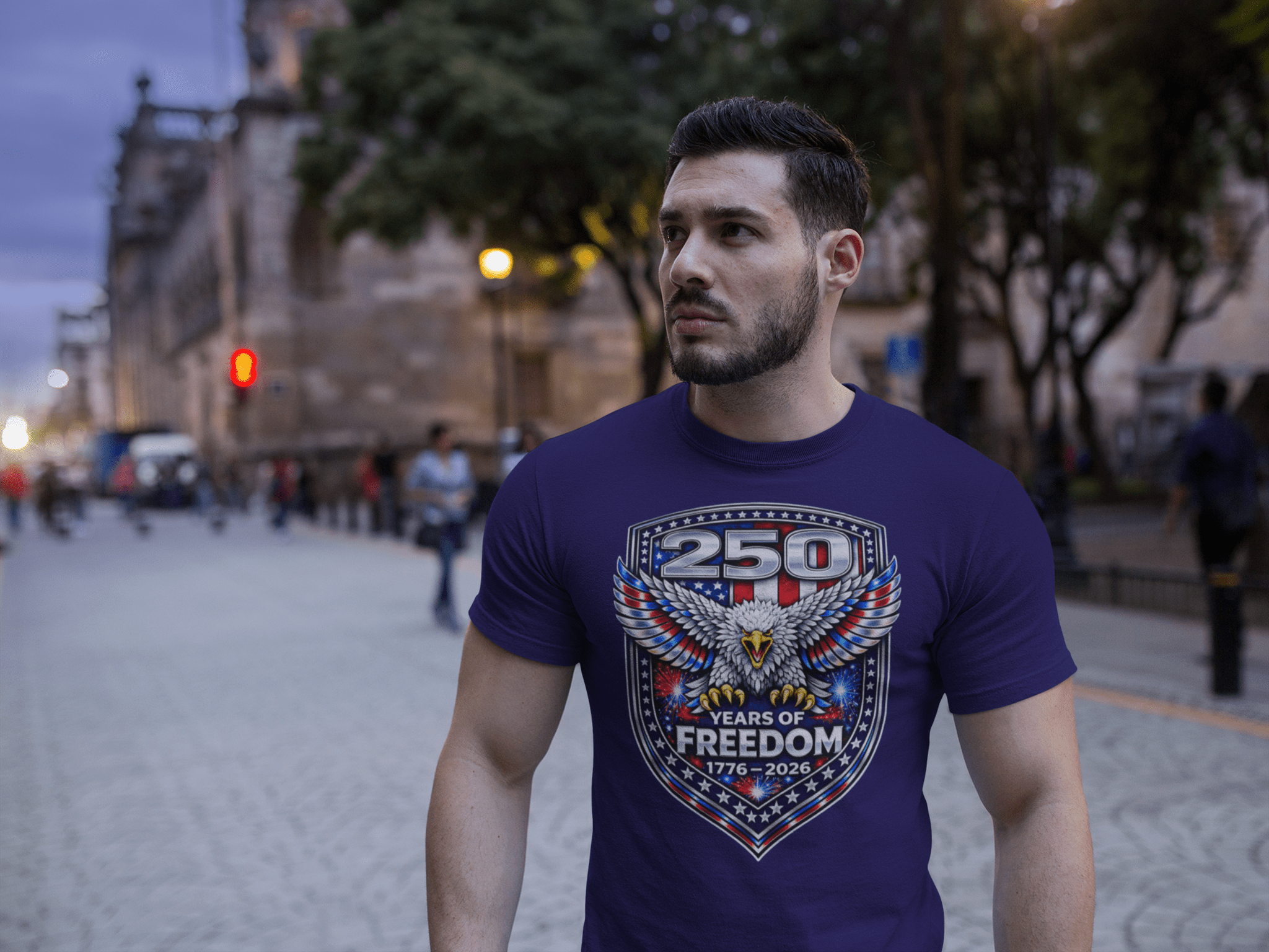 America 250 Shirt – Patriotic Eagle USA Flag Tee in White shirt color