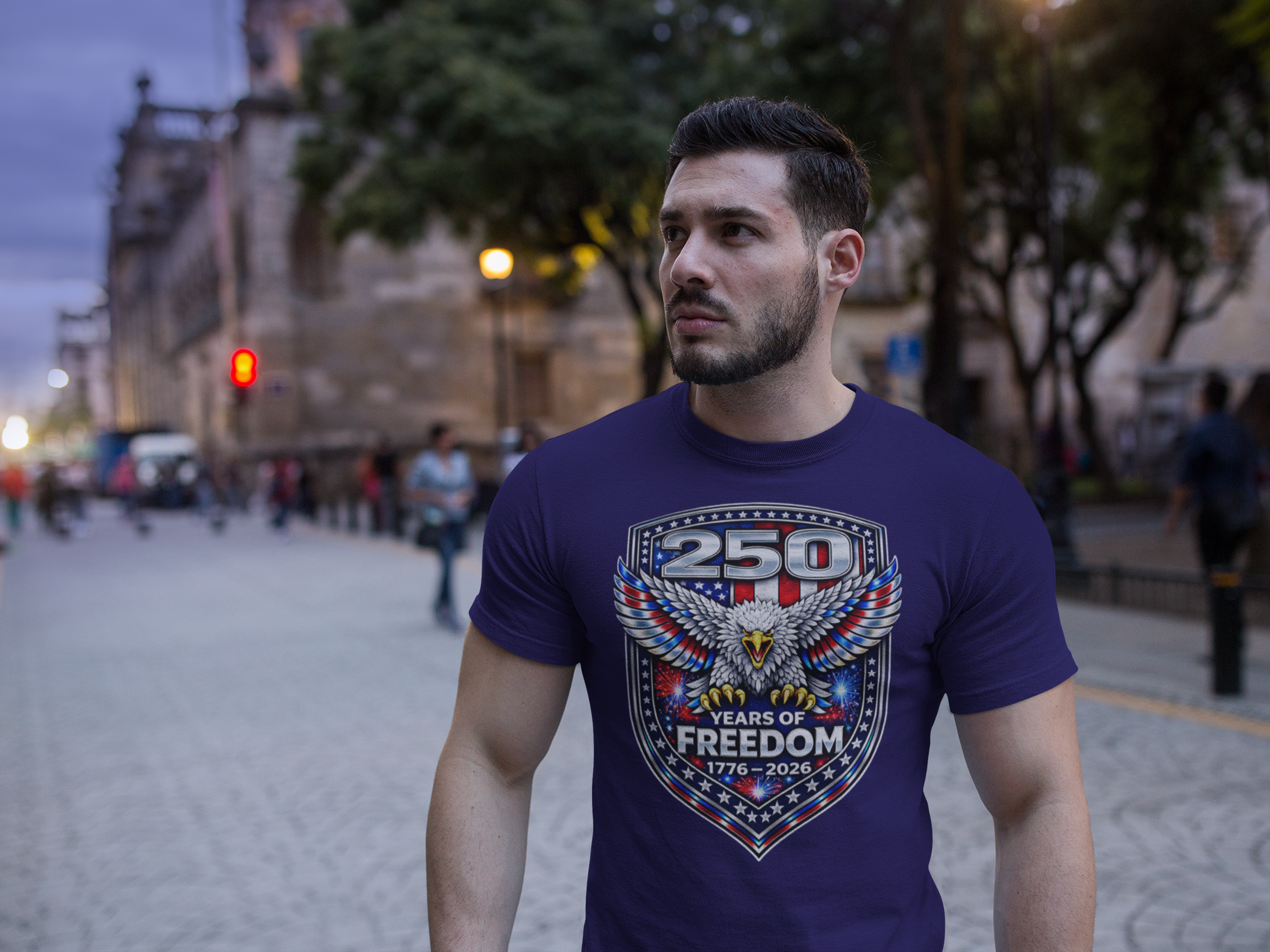 America 250 Shirt – Patriotic Eagle USA Flag Tee in White shirt color