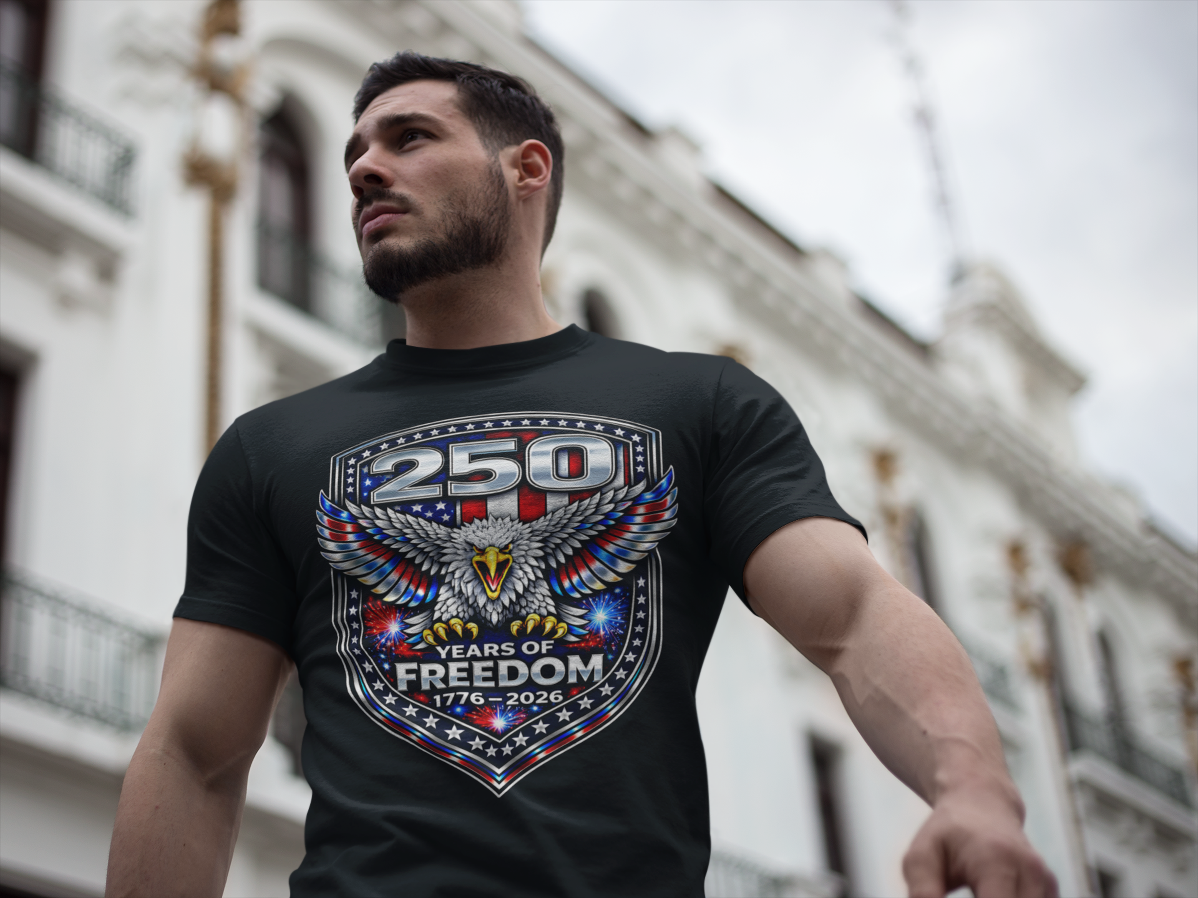 America 250 Shirt, Semiquincentennial 250th Anniversary Fourth of July USA Flag Patriotic Eagle Cotton