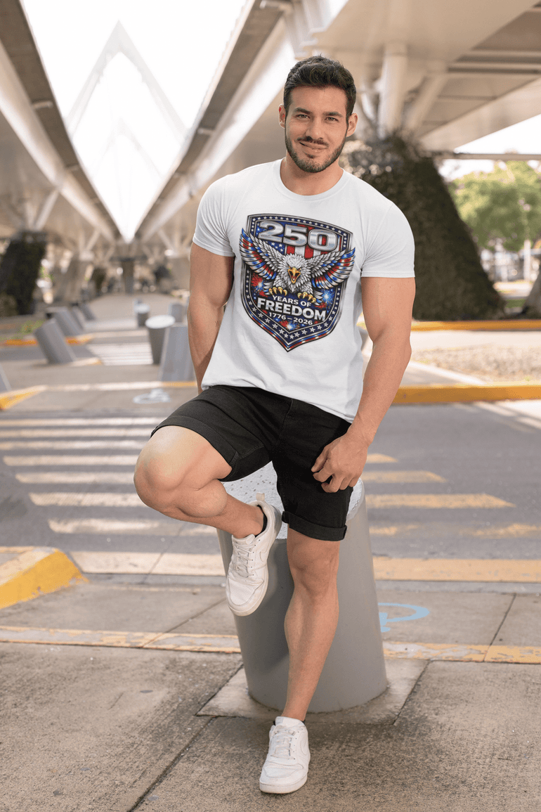 America 250 Shirt – Patriotic Eagle USA Flag Tee in Military Green shirt color