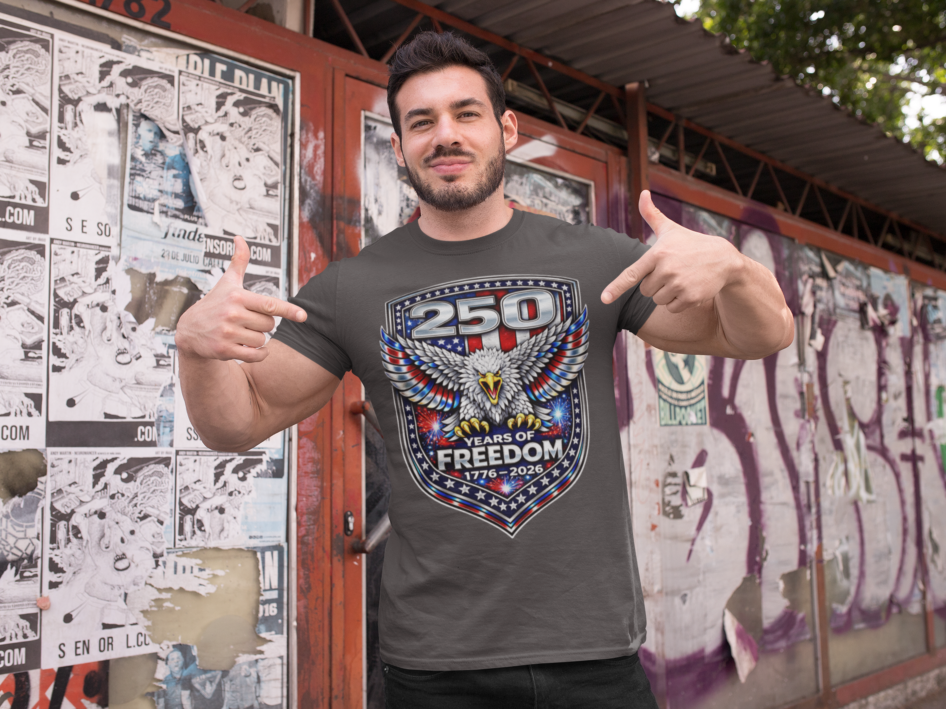 America 250 Shirt – Patriotic Eagle USA Flag Tee in Red shirt color