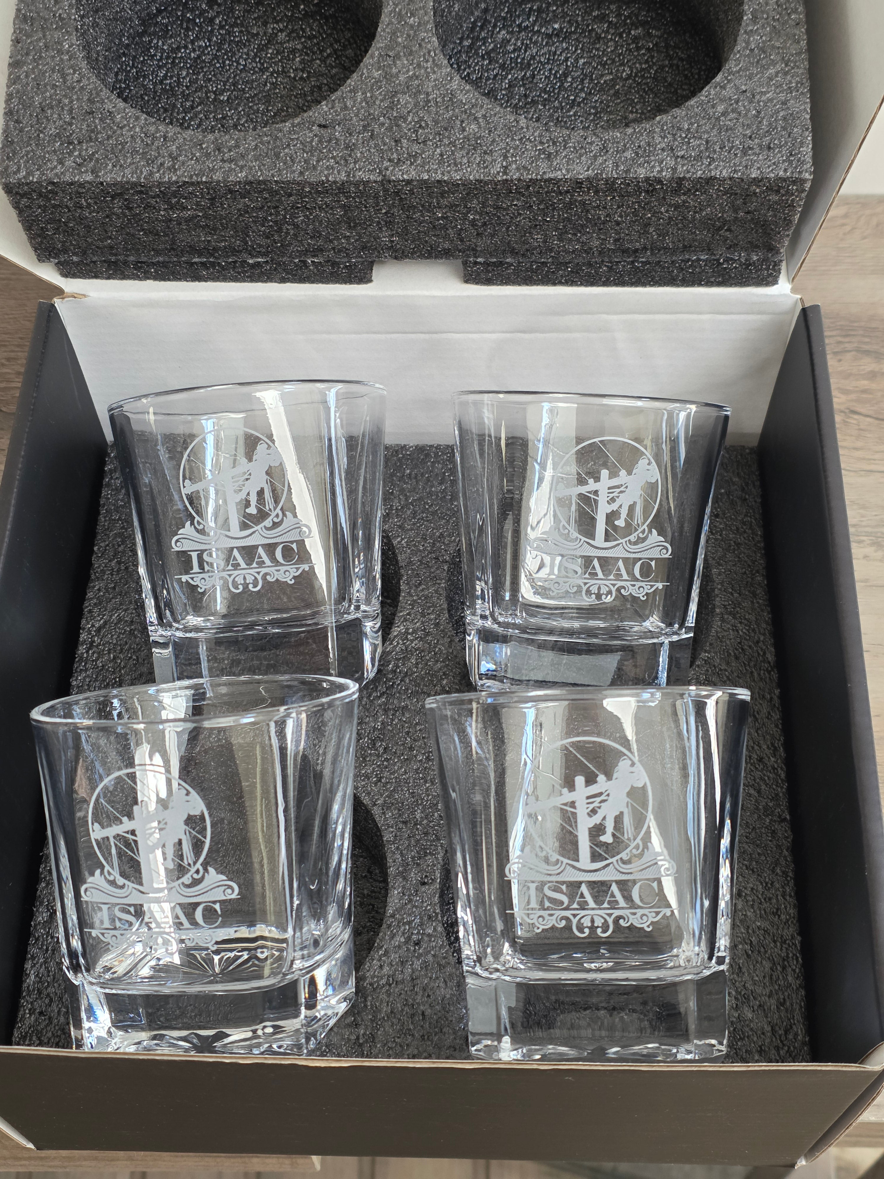 engraved rocks glasses for lineman gift  set