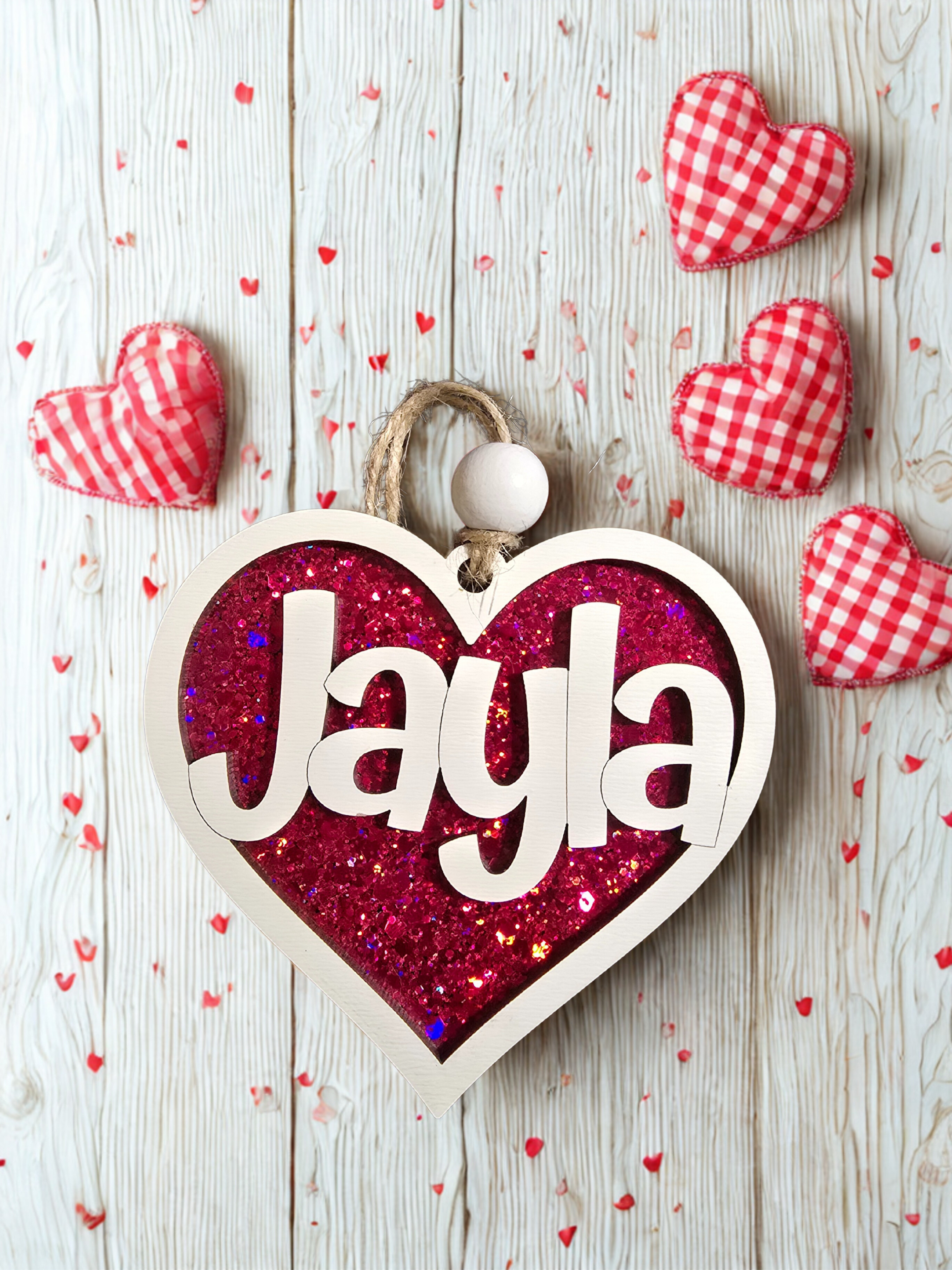 Valentines Gift Tag Heart Ornament, Personalized Basket Charm