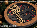 Decorative Christmas light backer with 'Merry Christmas' text and stained glass effect.