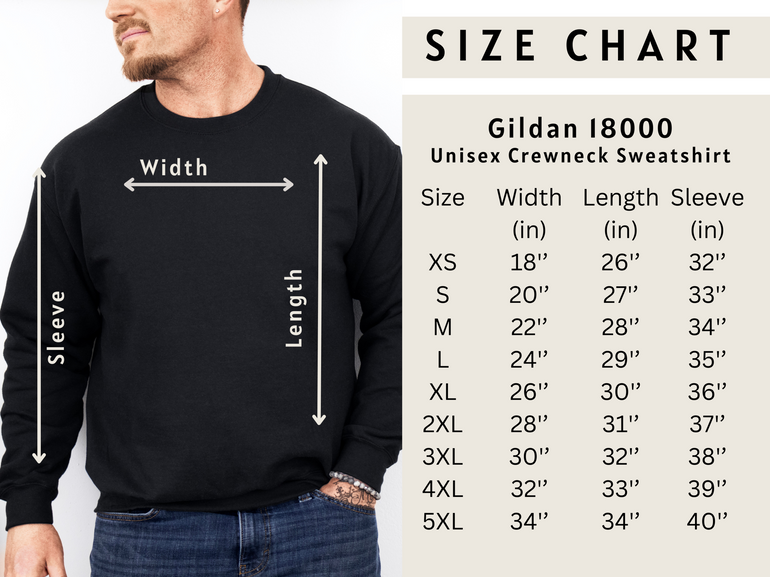 Gildan 18000 crewneck sweatshirt size guide