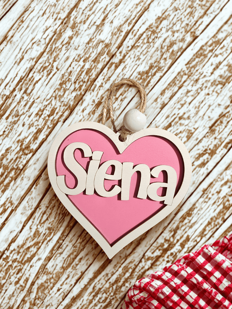 Personalized Valentine Basket Tag – Heart Name Treat Bag Favor layered ornament detail