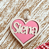 Personalized Valentine Basket Tag – Heart Name Treat Bag Favor layered ornament detail