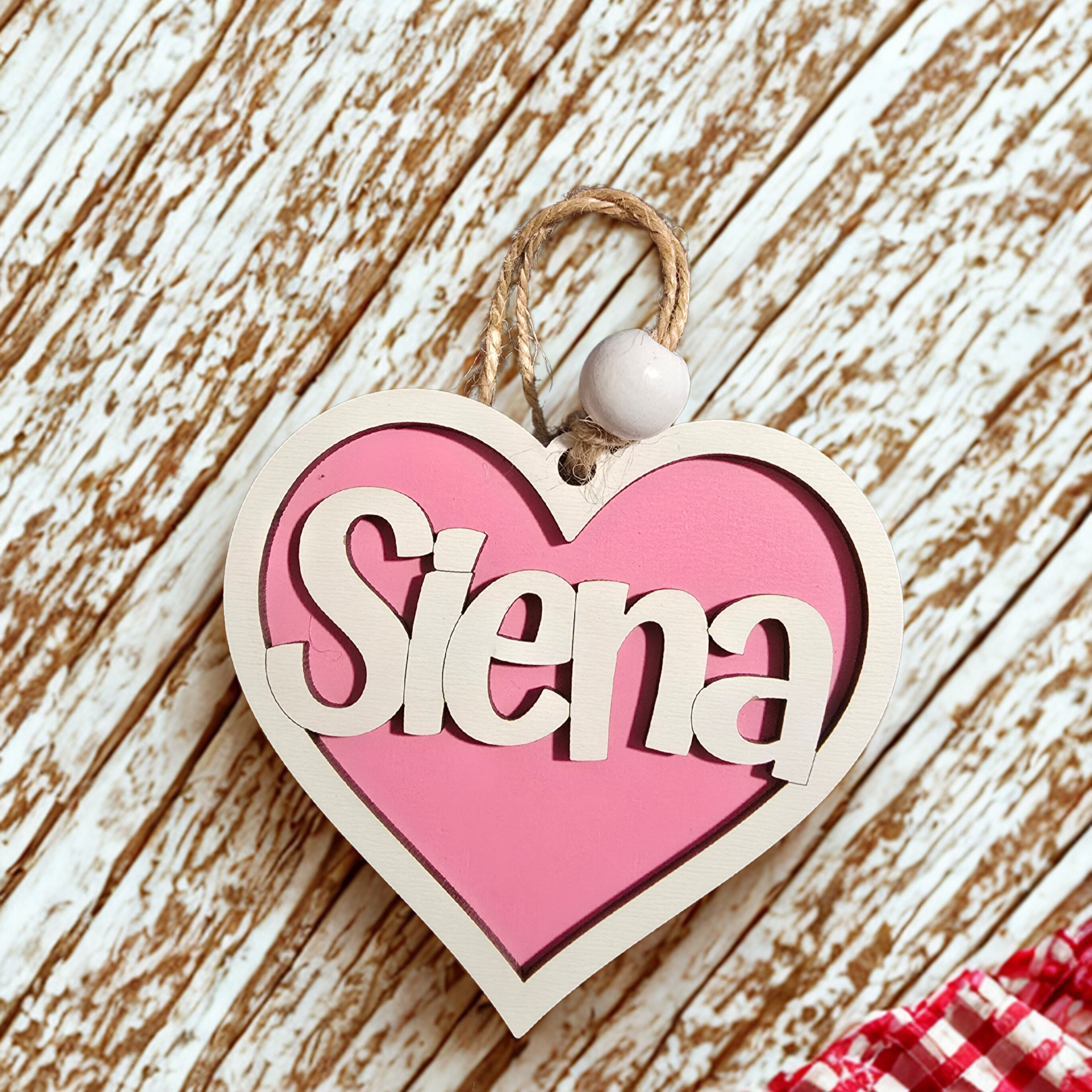 Personalized Valentine Basket Tag – Heart Name Treat Bag Favor layered ornament detail