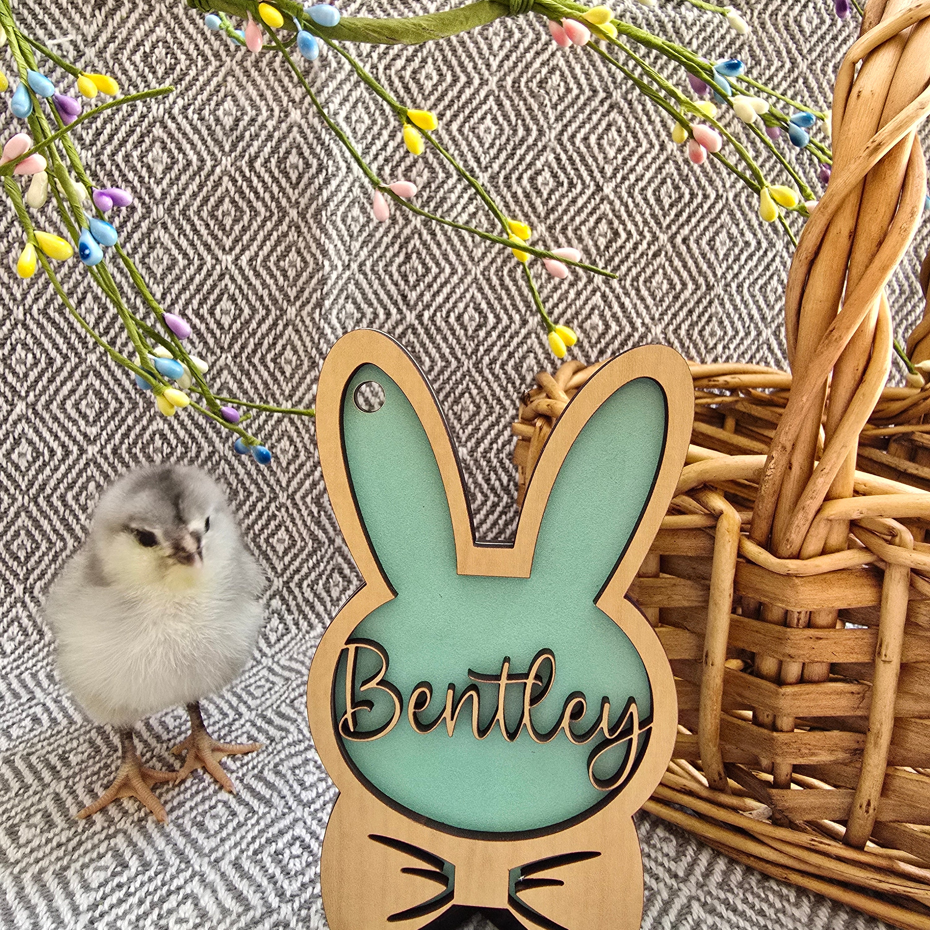 Personalized Easter Basket Tag - Handcrafted Bunny Design for Kids' Baskets, Unique Holiday Gift & Keepsake holiday ornament