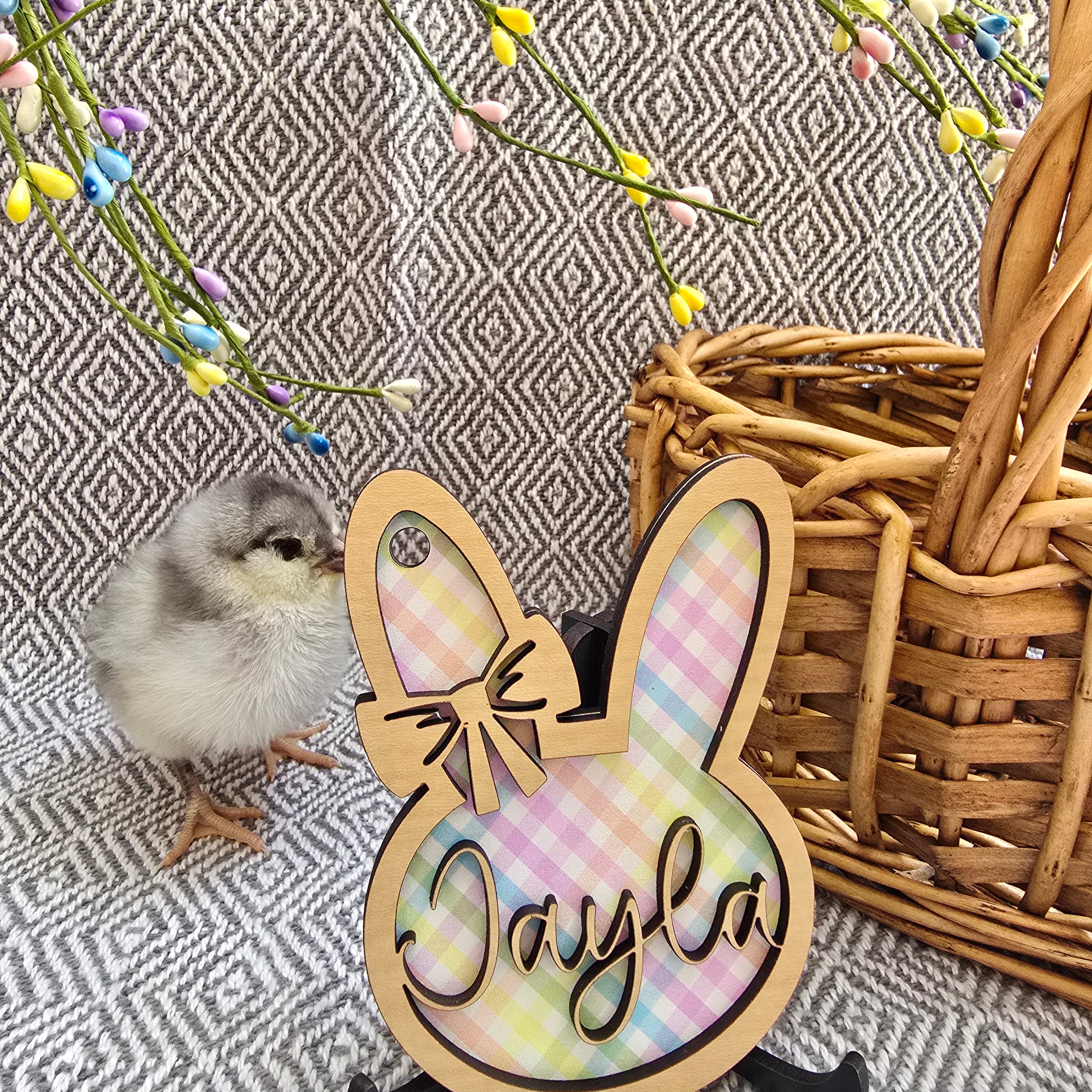 Personalized Easter Basket Tag - Handcrafted Bunny Design for Kids' Baskets, Unique Holiday Gift & Keepsake holiday ornament