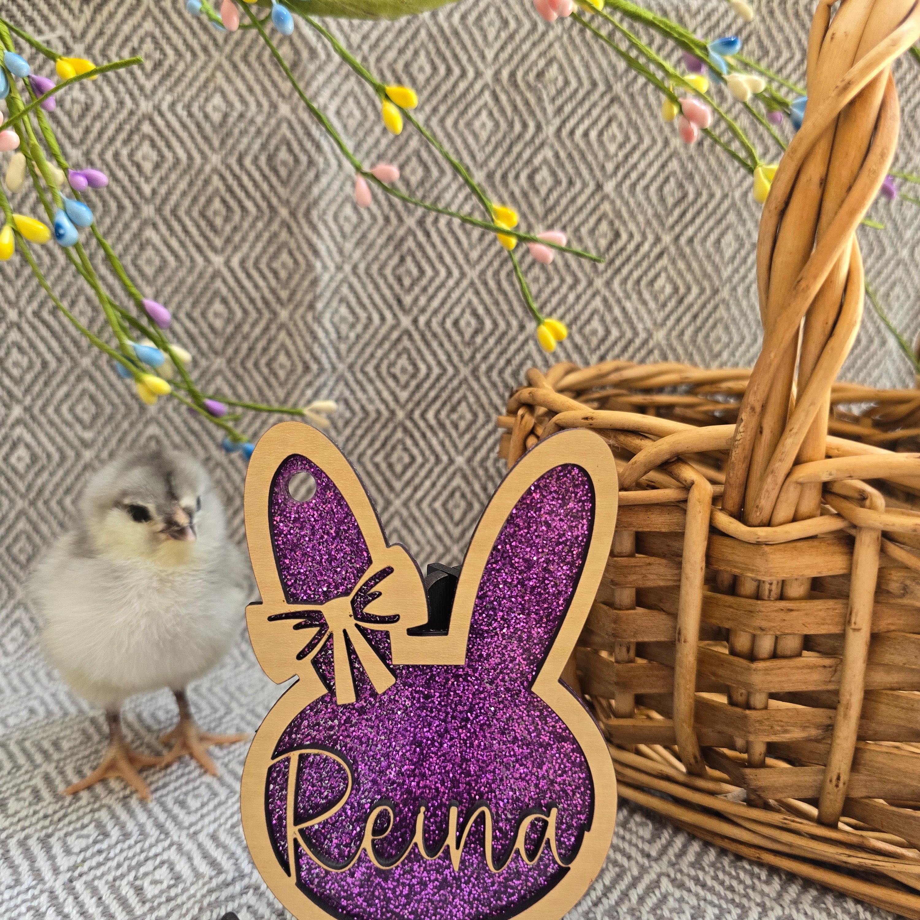 Personalized Easter Basket Tag - Handcrafted Bunny Design for Kids' Baskets, Unique Holiday Gift & Keepsake holiday ornament