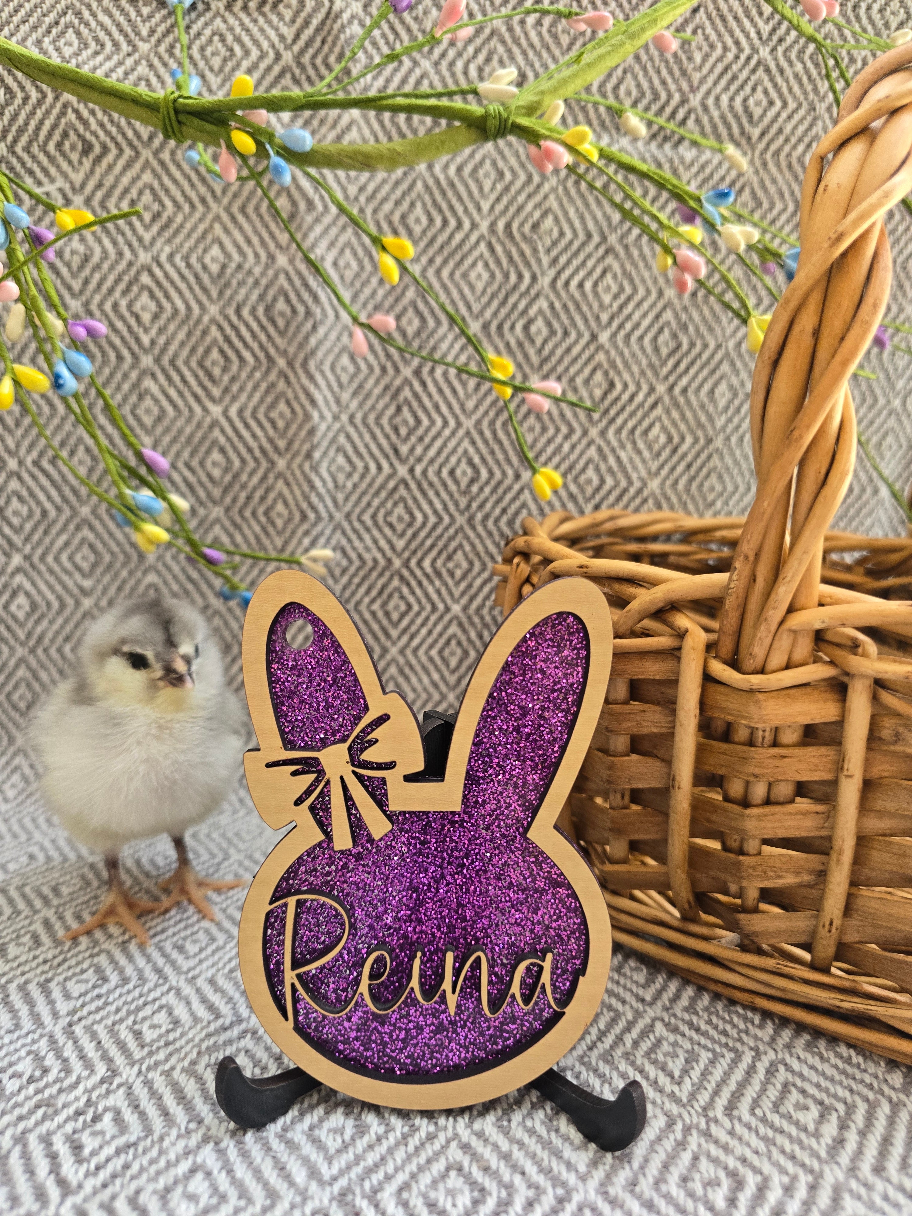 Purple glitter Easter tag