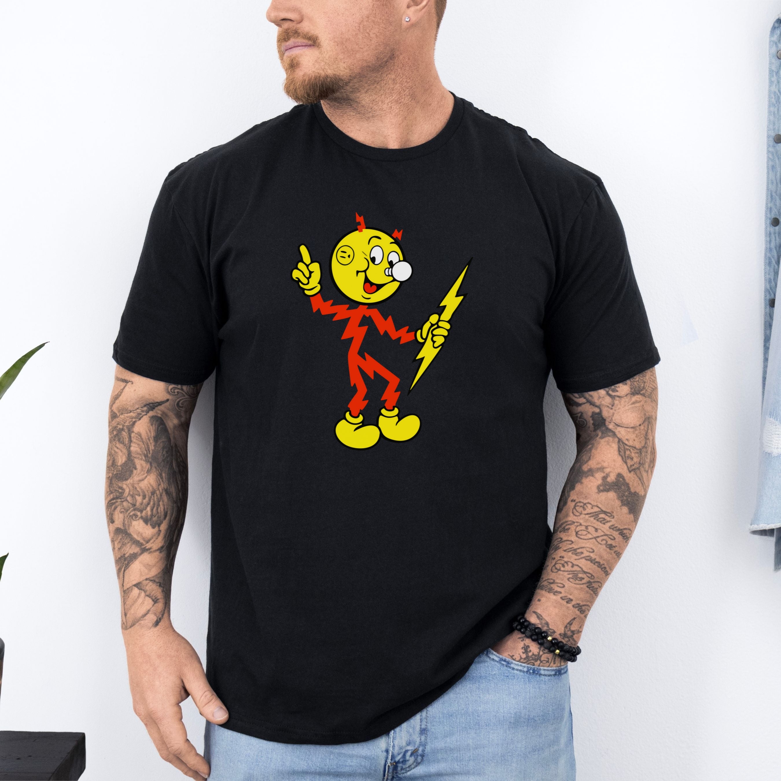 Reddy Kilowatt Shirt – Vintage Electrician Lineman Graphic Tee in White shirt color
