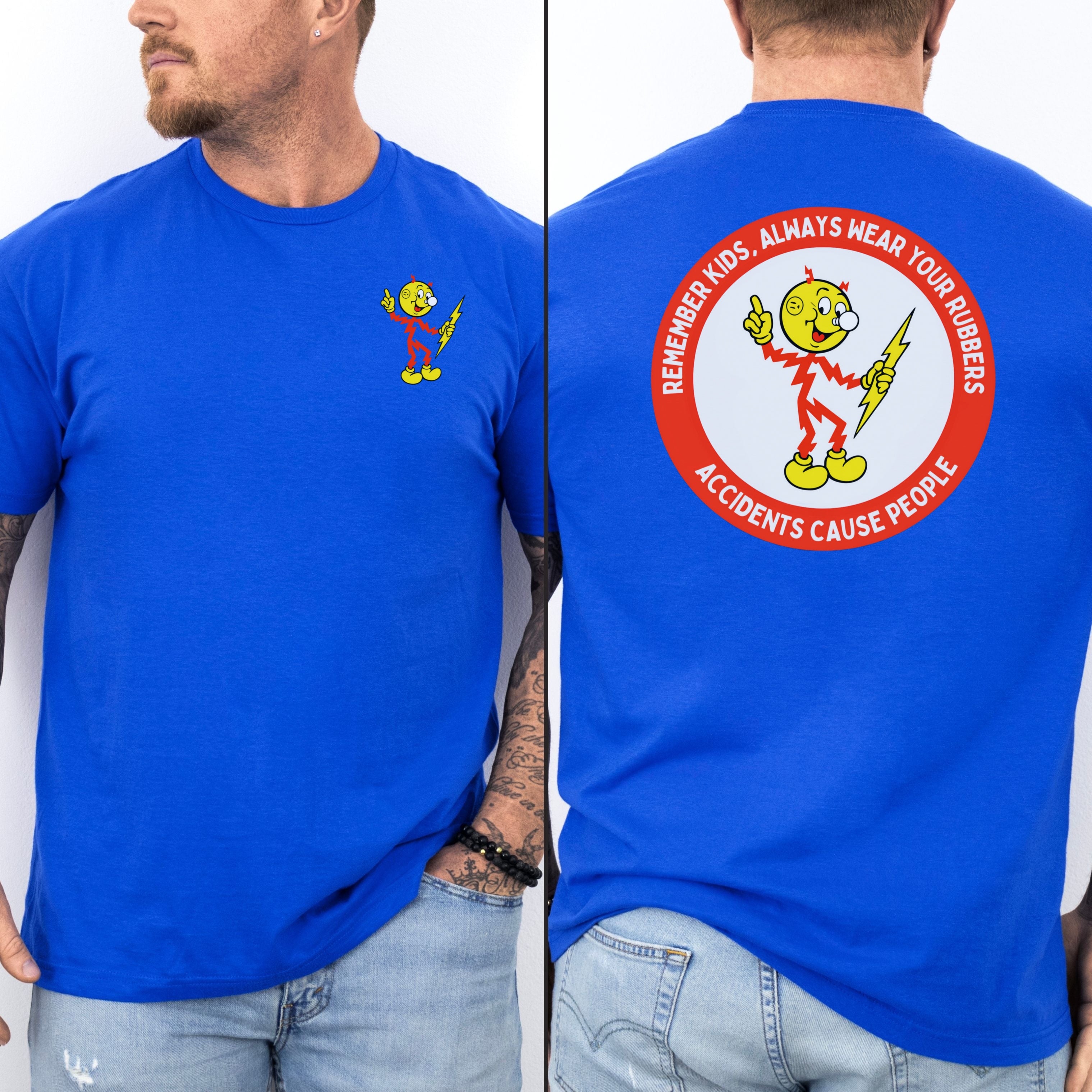 Reddy Kilowatt Shirt - Vintage Lineman Gift for Electrical Workers in Navy shirt color