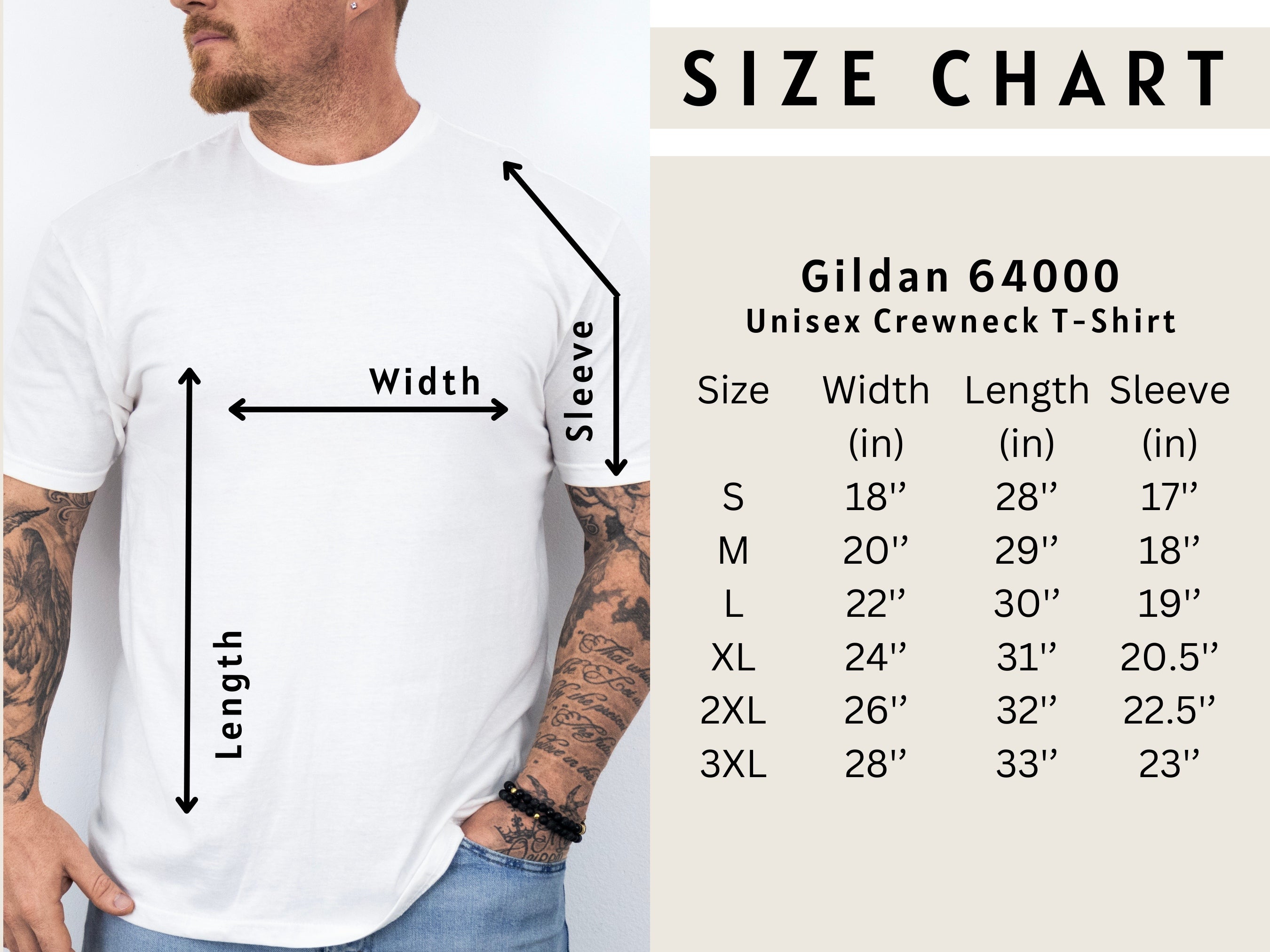 Gildan 64000 unisex t-shirt size chart
