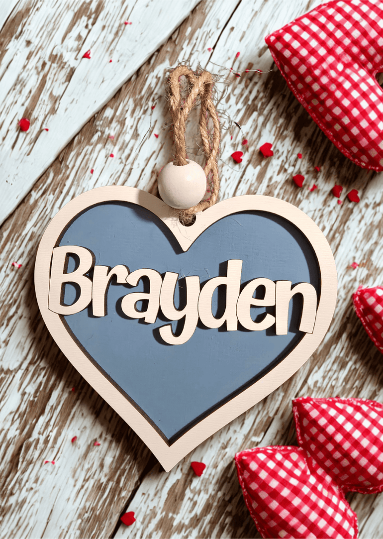 Personalized Valentine Basket Tag – Heart Name Treat Bag Favor Christmas tree decor view