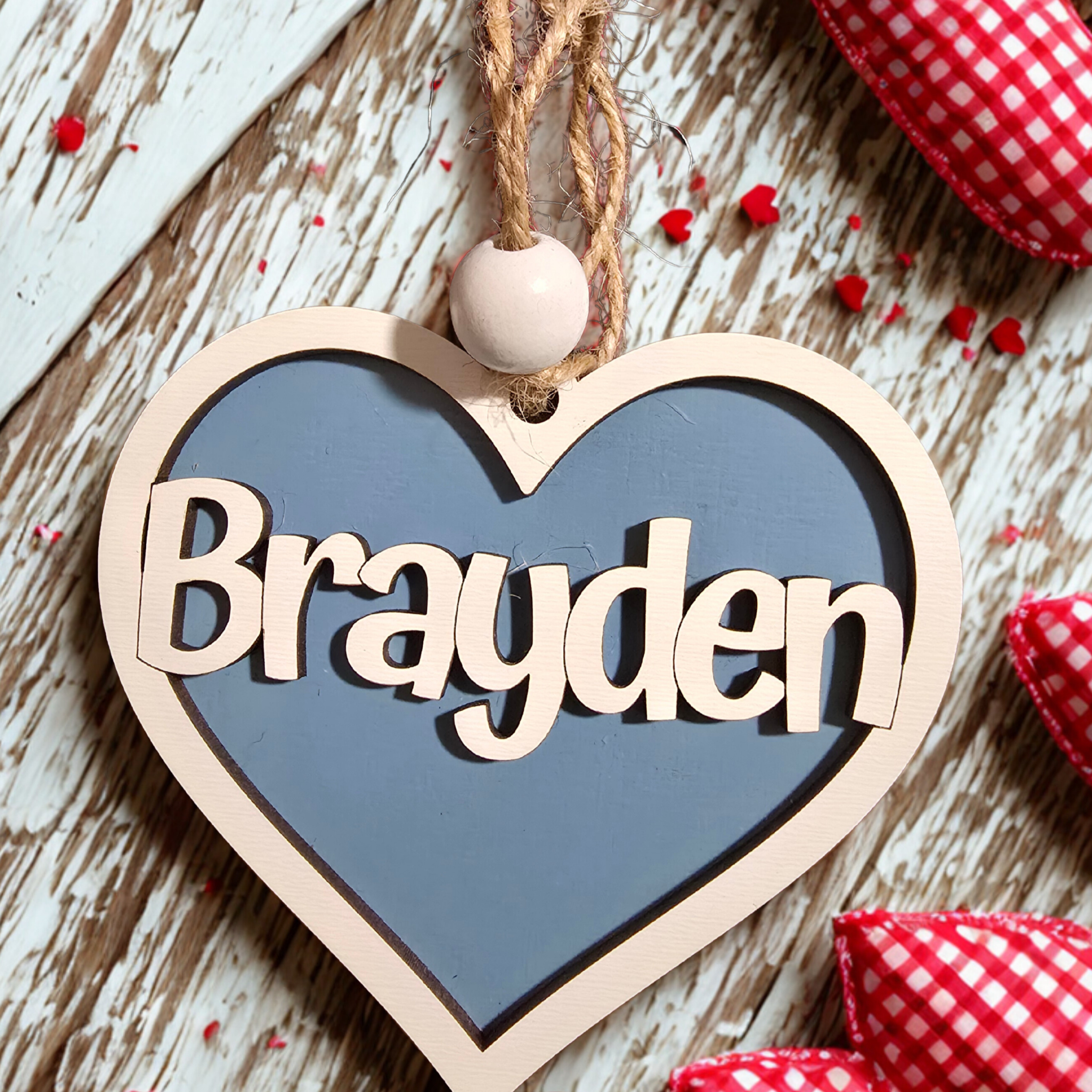 Personalized Valentine Basket Tag – Heart Name Treat Bag Favor Christmas tree decor view