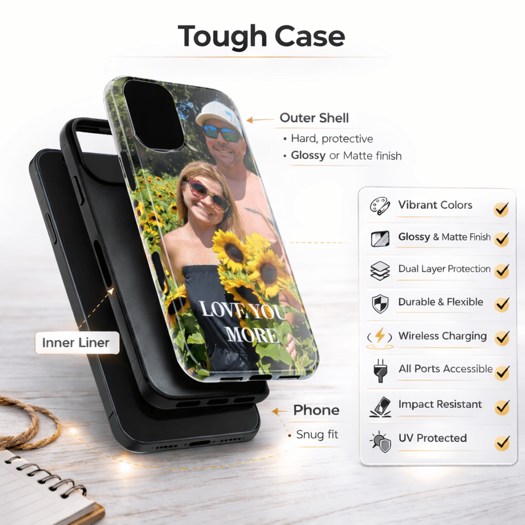 Personalized Tough Phone Case (Custom Photo) — Dual Layer Protective — Glossy or Matte — iPhone & Samsung